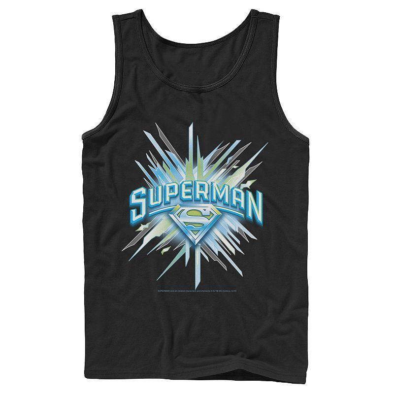 Men's DC Comics Superman Crystal Chest Text Logo Tank Top, Size: XXL, Black Product Image