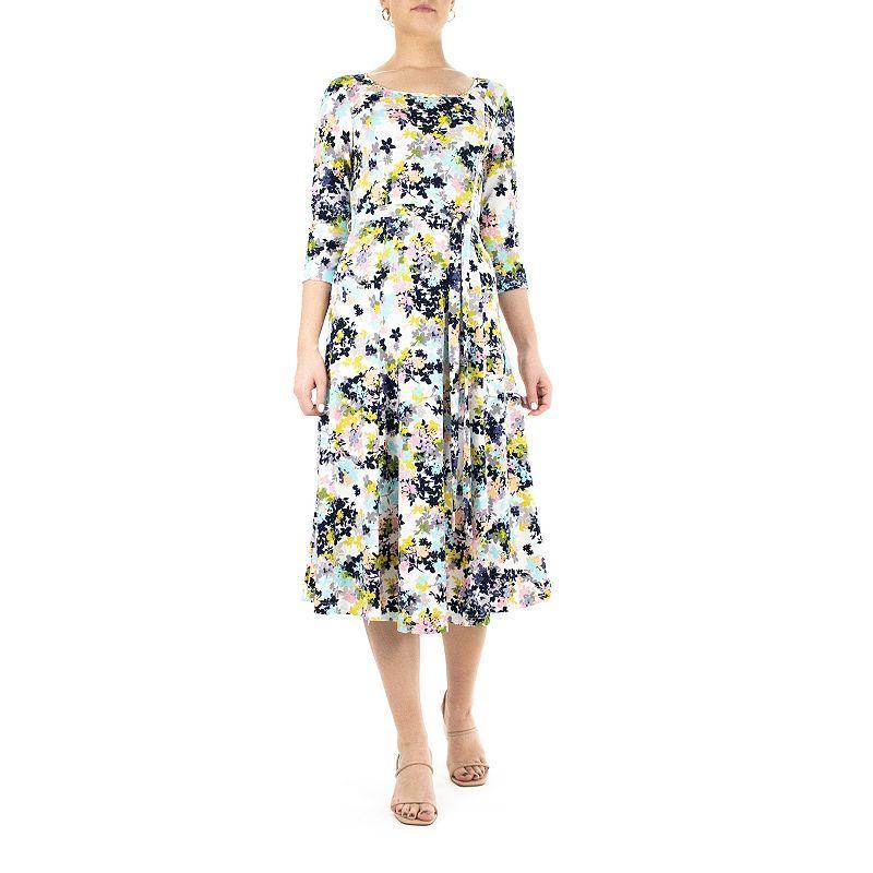 Womens Nina Leonard Sylvia Print Midi Dress Green Team Product Image