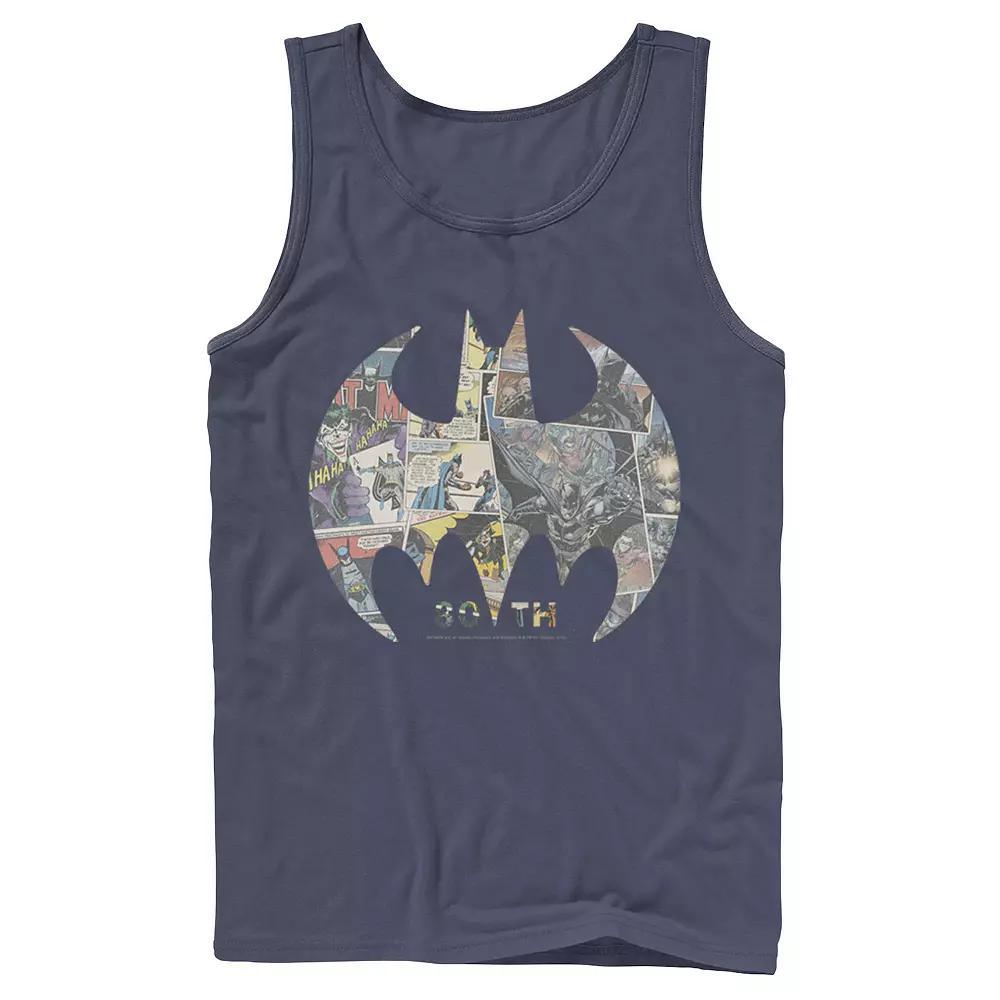 Mens DC Comics Batman Comic Cover Logo Tank Top Blue Product Image