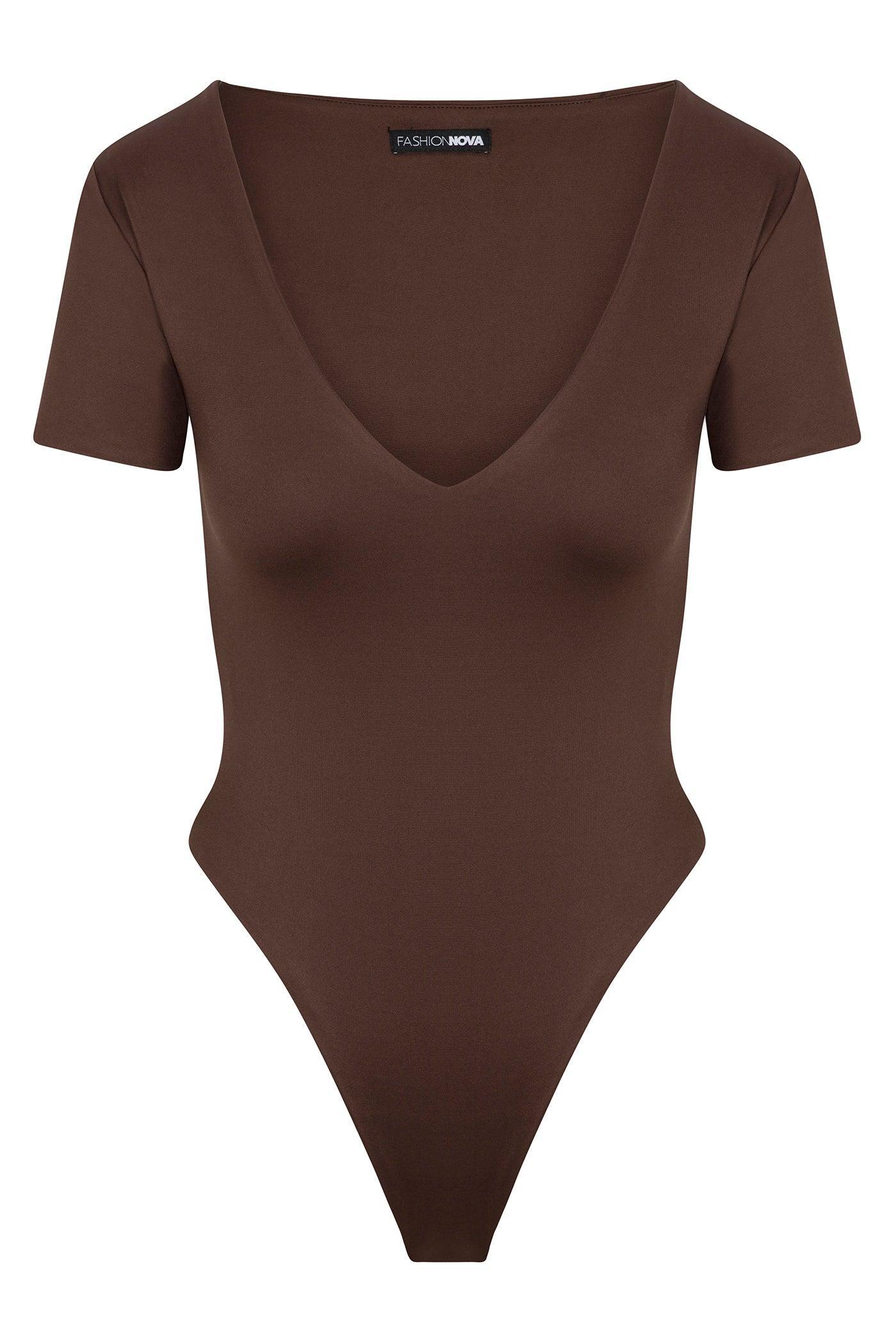 Contour Double Lined Short Sleeve High Cut Bodysuit - Chocolate Female Product Image