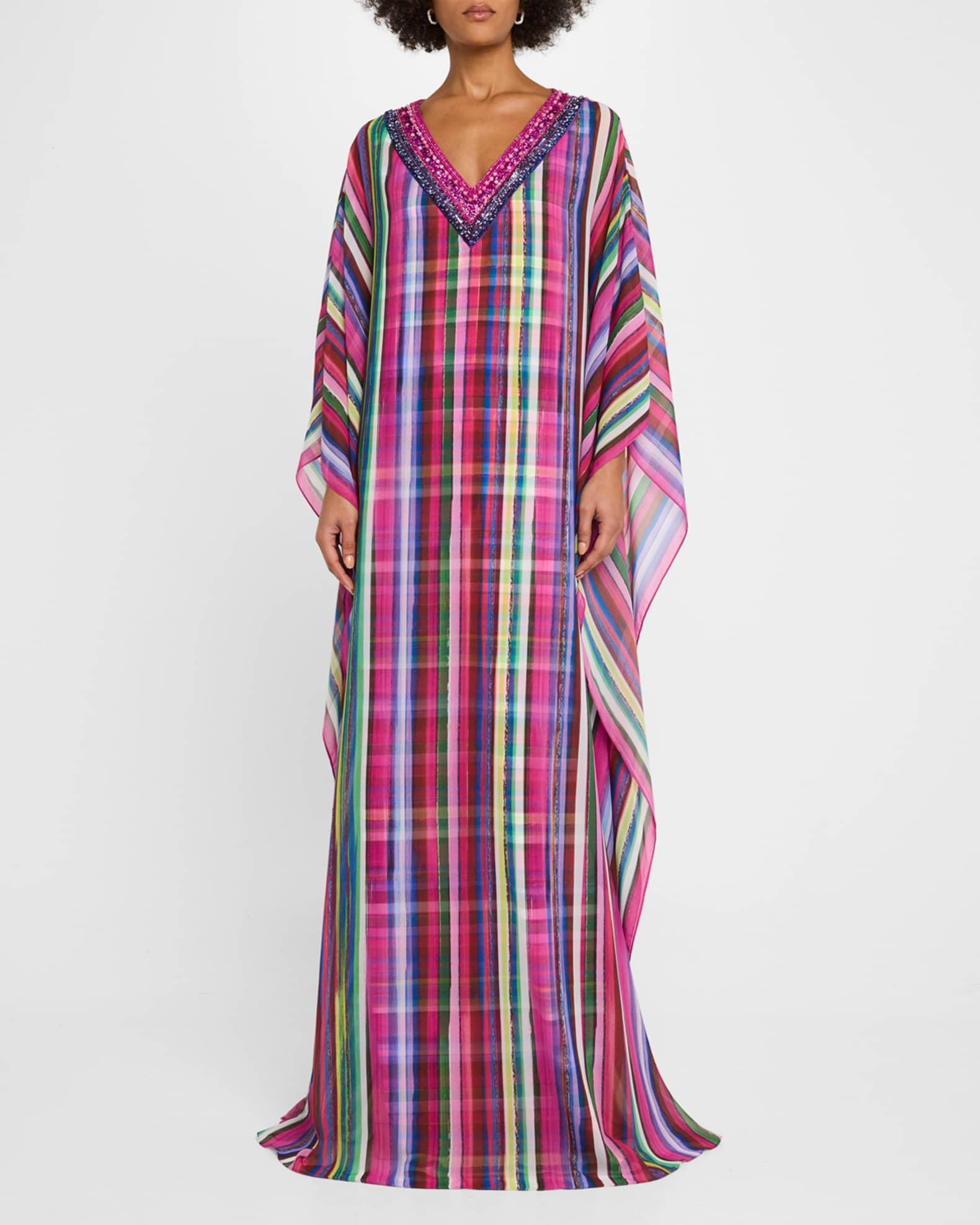 Bead-Trim Striped Georgette Caftan Product Image