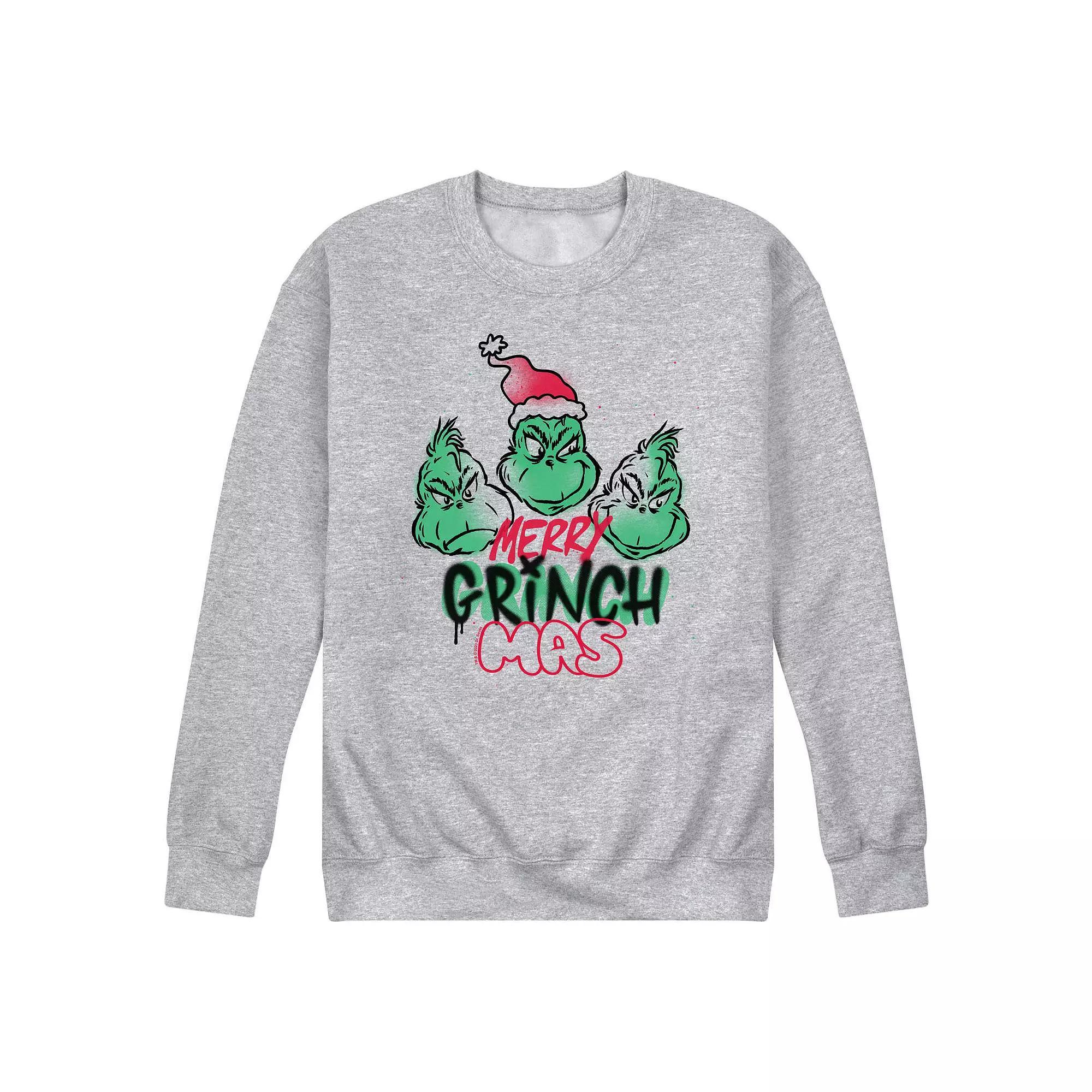 Men's Dr. Seuss The Grinch Merry Grinchmas Fleece Sweatshirt, Size: XXL, Grey Gray Product Image