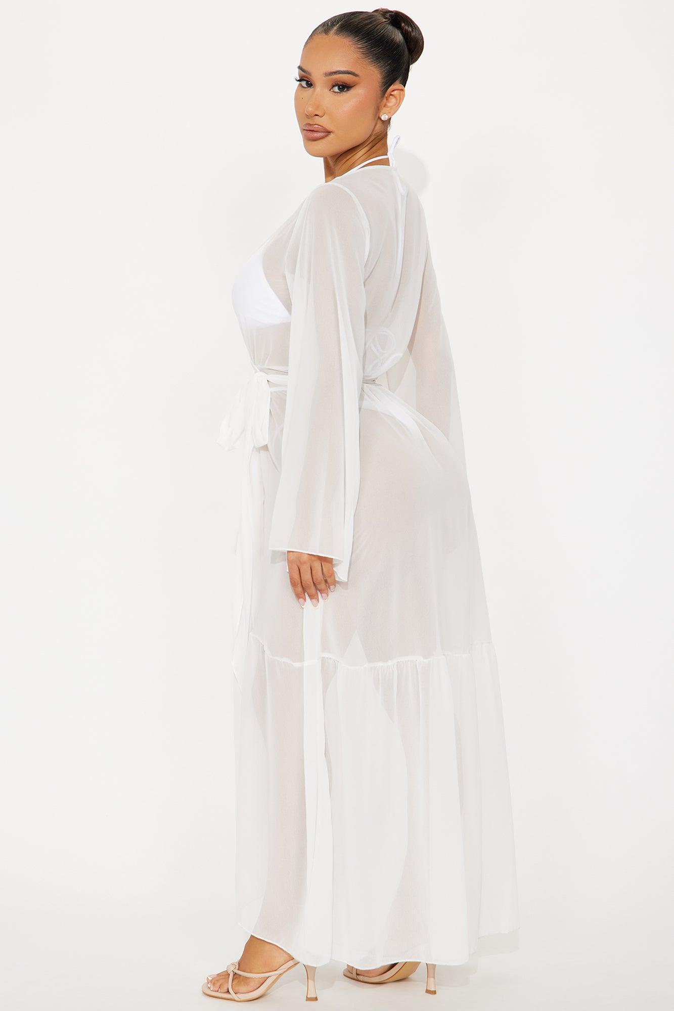 Beach Vacation Ruffle Cover Up Maxi Kimono - White Female Product Image