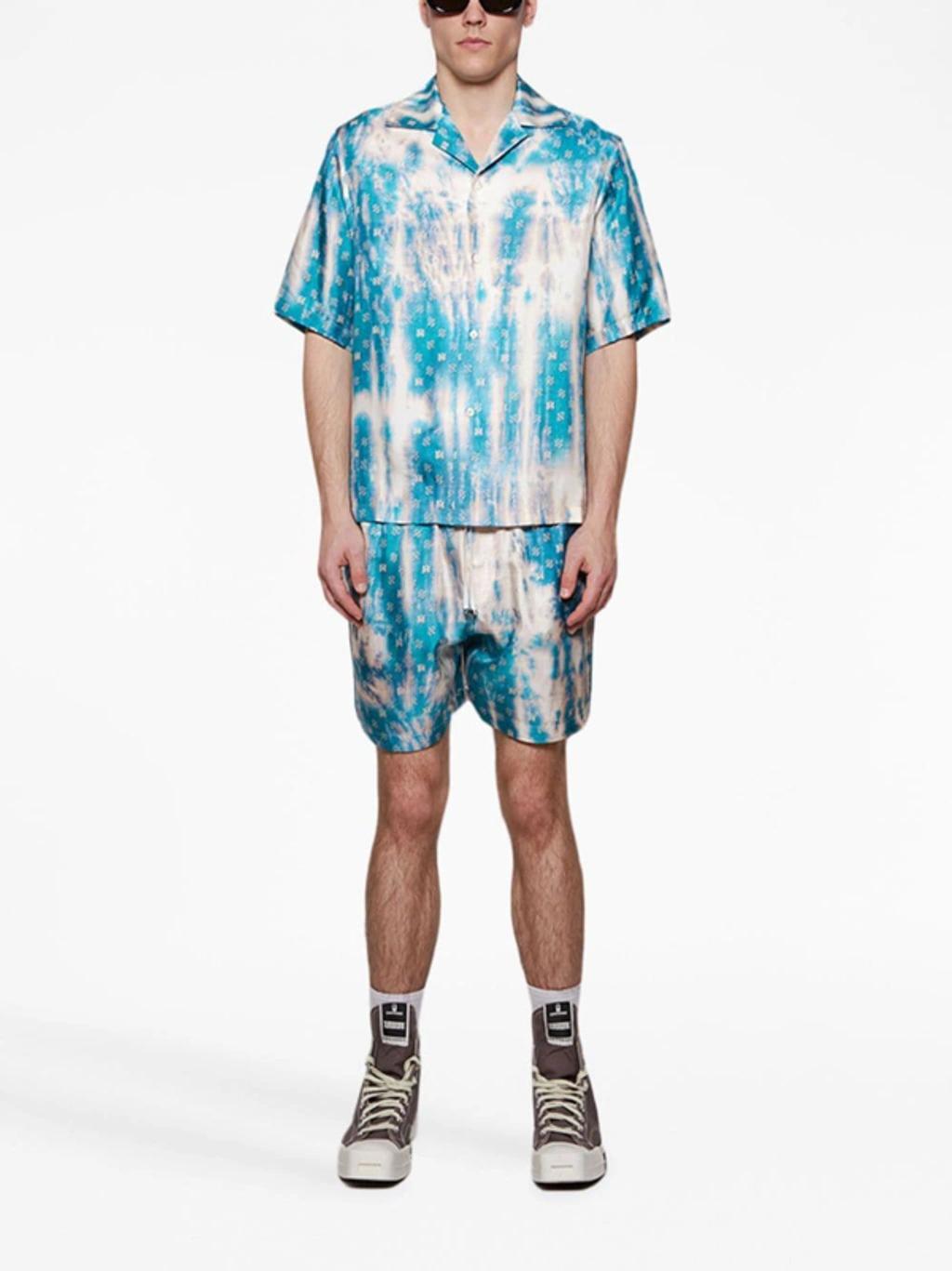 AMIRI Monogram-print Elasticated-waist Shorts In Blue Product Image