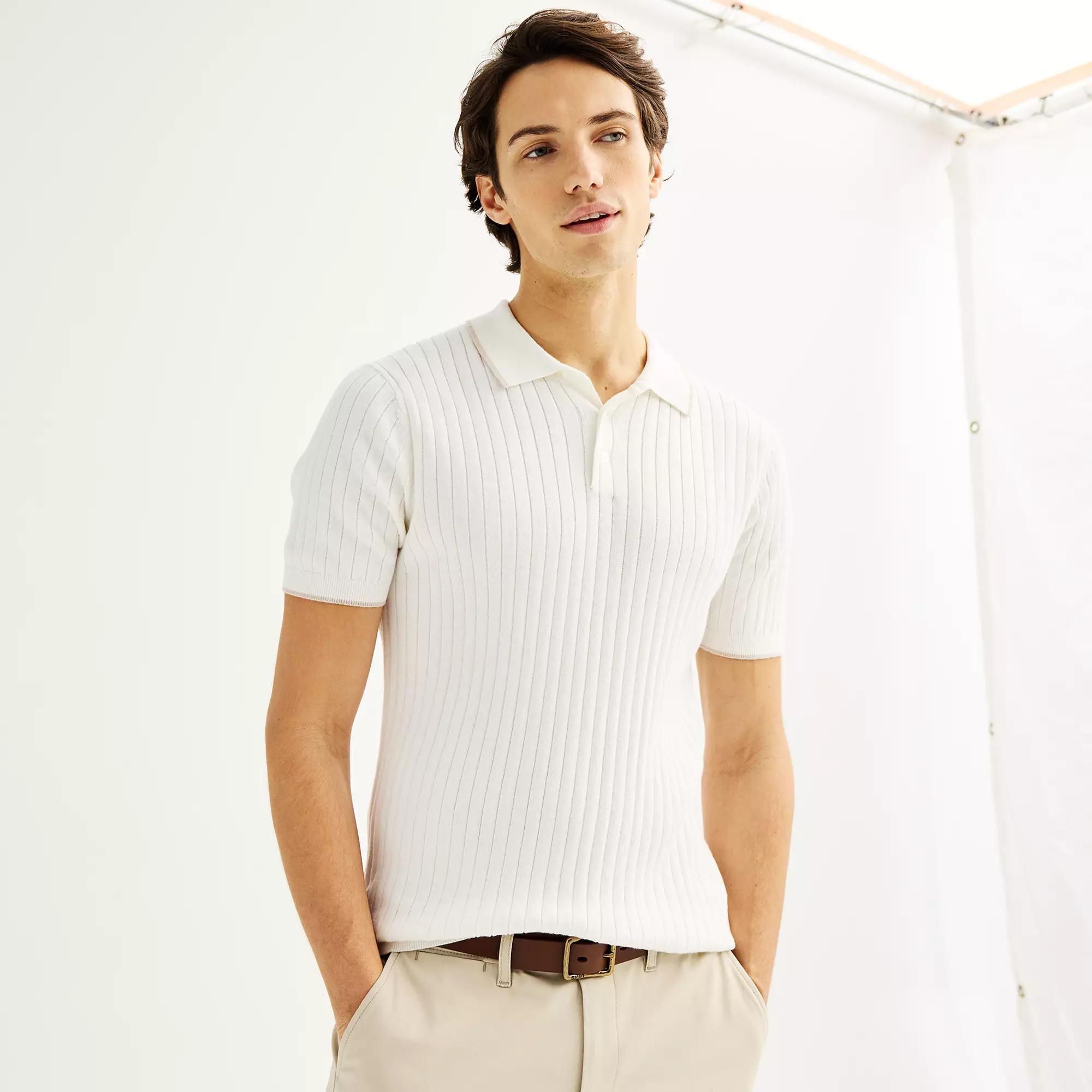 Men's Sonoma Goods For Life® Tipped Sweater Polo, Size: Large, Ivory Silk Product Image