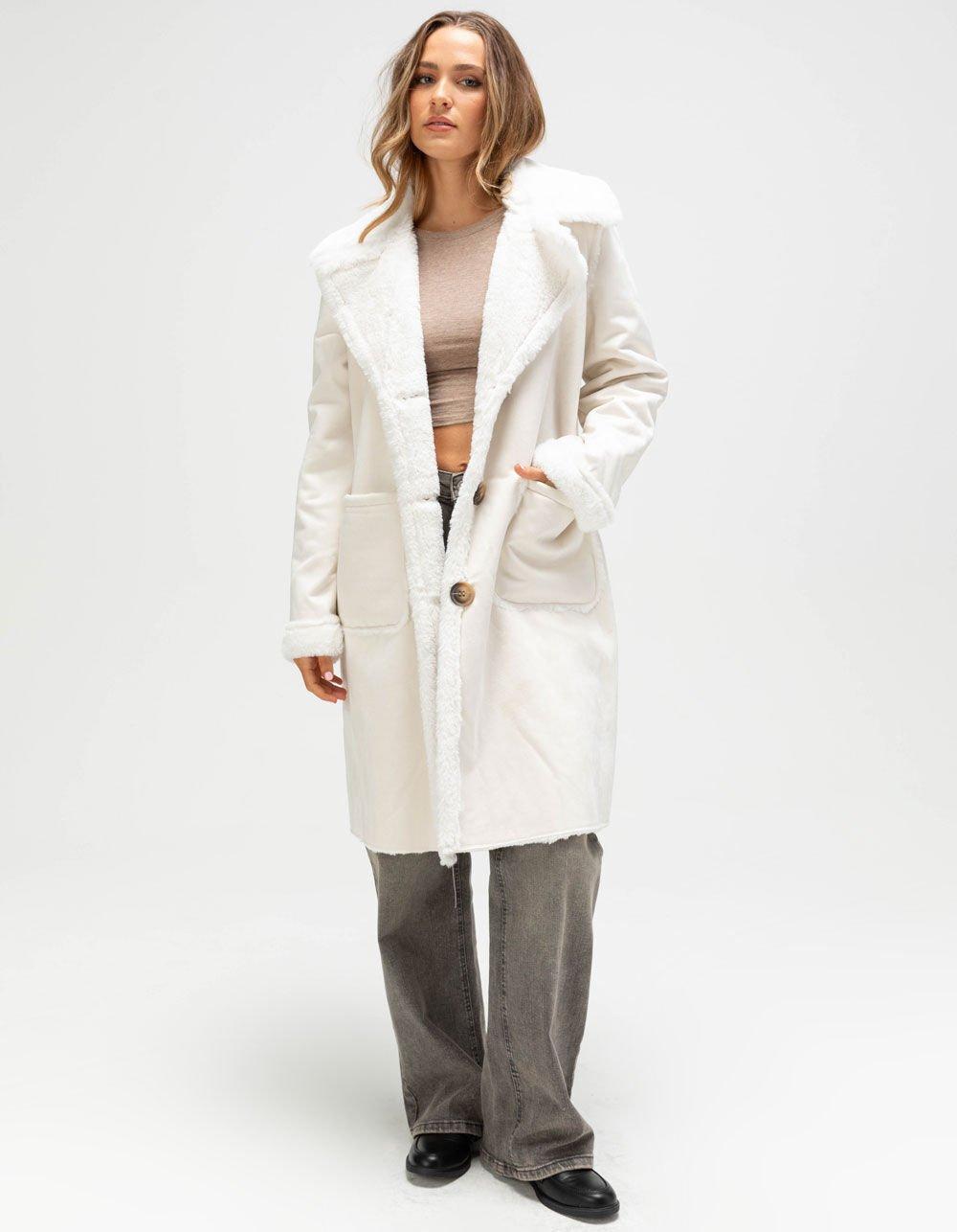 NVLT Shearling Womens Coat - CREAM Product Image