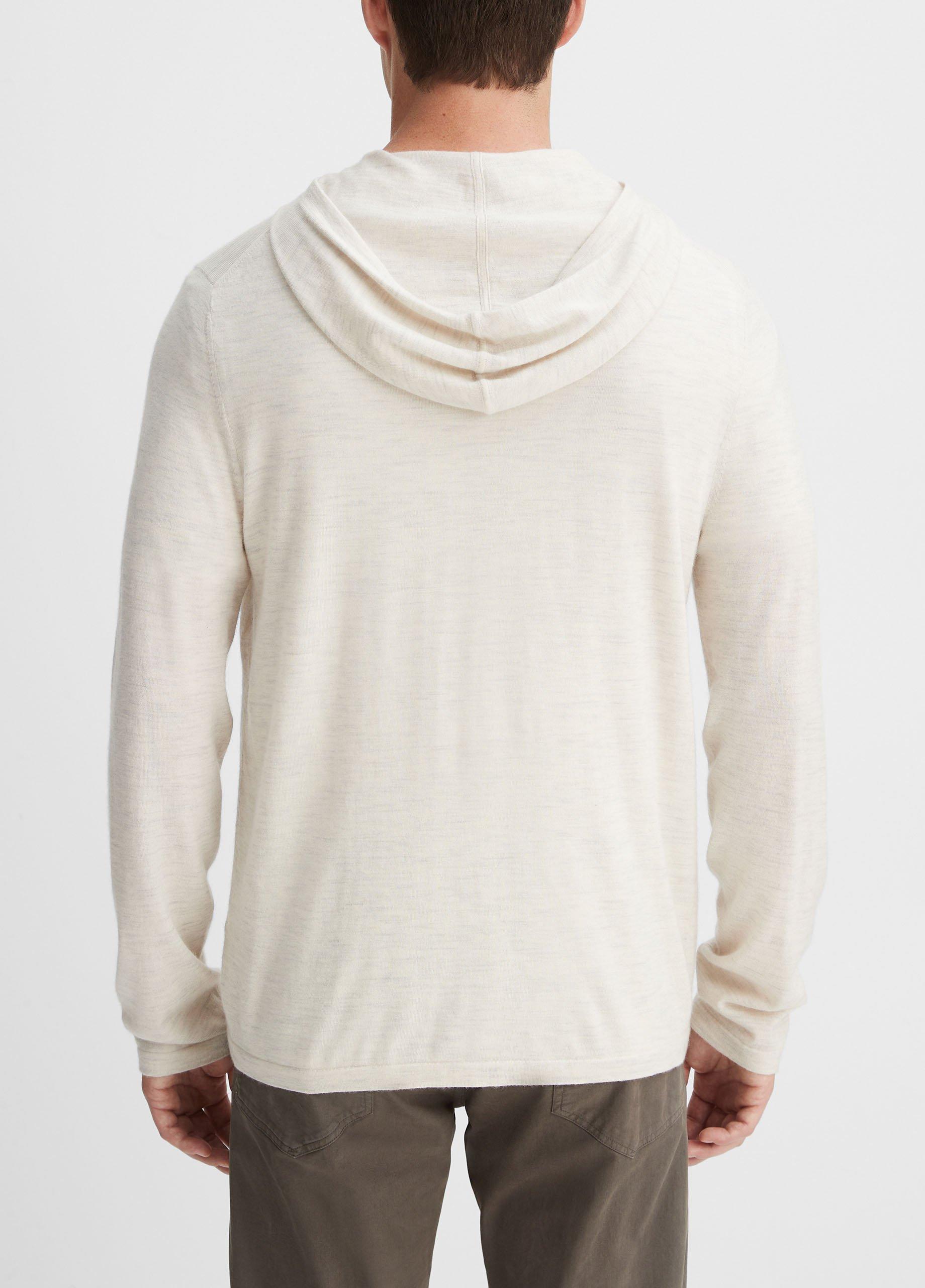 Mens Featherweight Wool Cashmere Pullover Hoodie, Heather White, Size XXL Vince Product Image