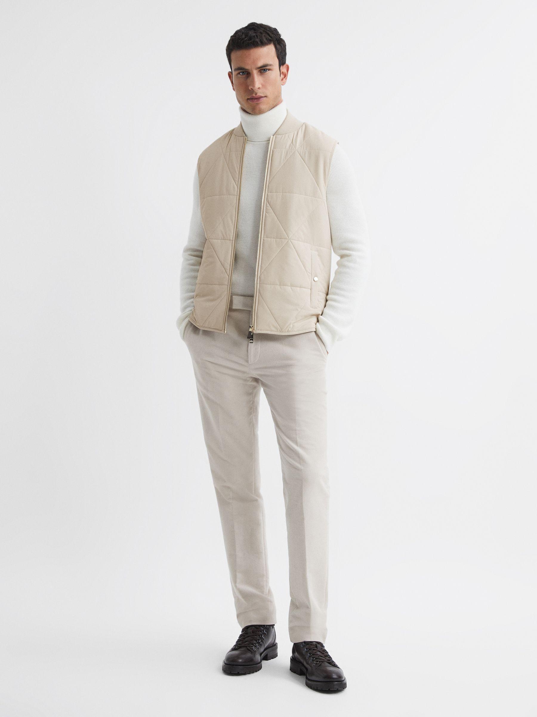 Hybrid Knitted-Quilted Sleeveless Jacket in Stone Product Image