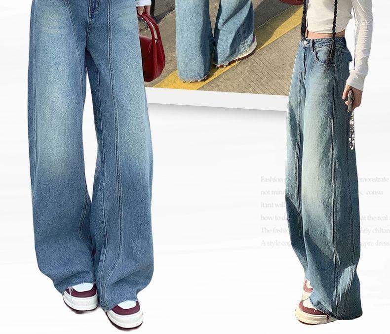 High Rise Washed Wide Leg Jeans (Various Designs) Product Image