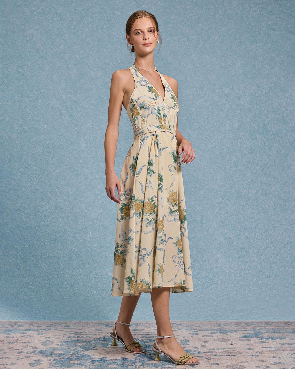 Yellow Floral Strapless Midi Dress Product Image