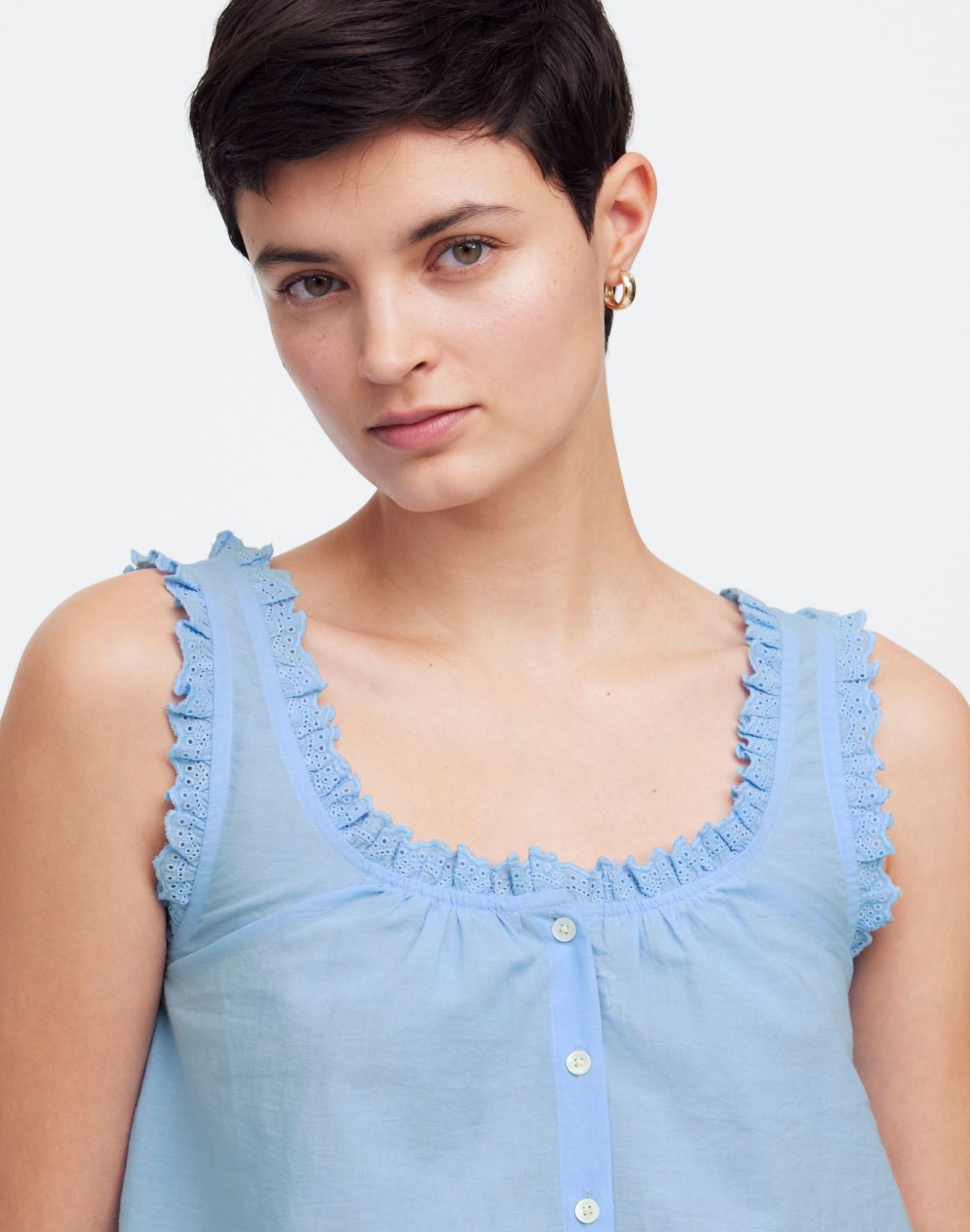 Embroidered Ruffle-Trim Top Product Image