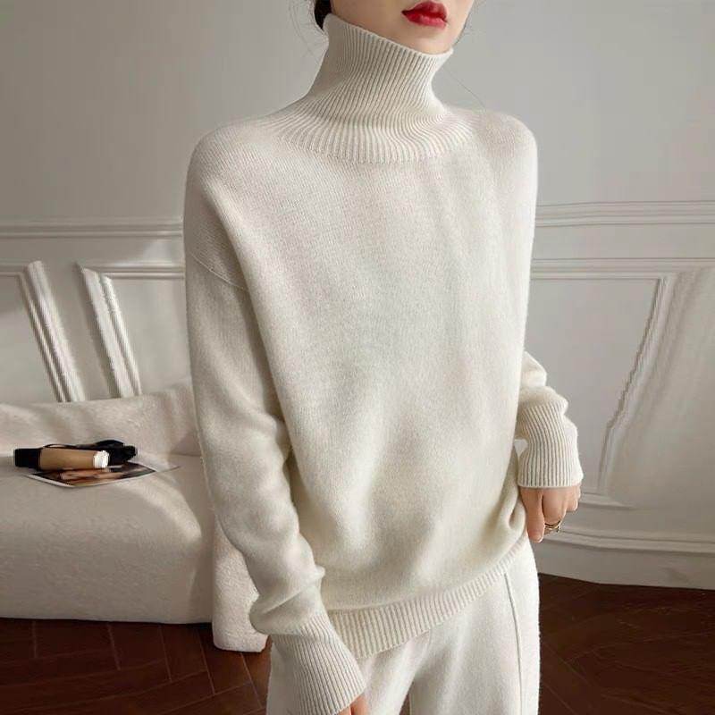 Long-Sleeve High Neck Plain Sweater Product Image