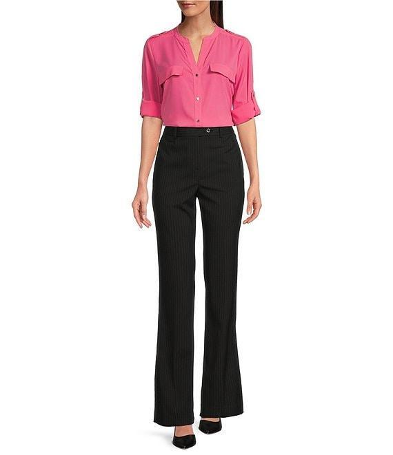 Calvin Klein Crew Neck Roll Sleeve Button Front Blouse Product Image