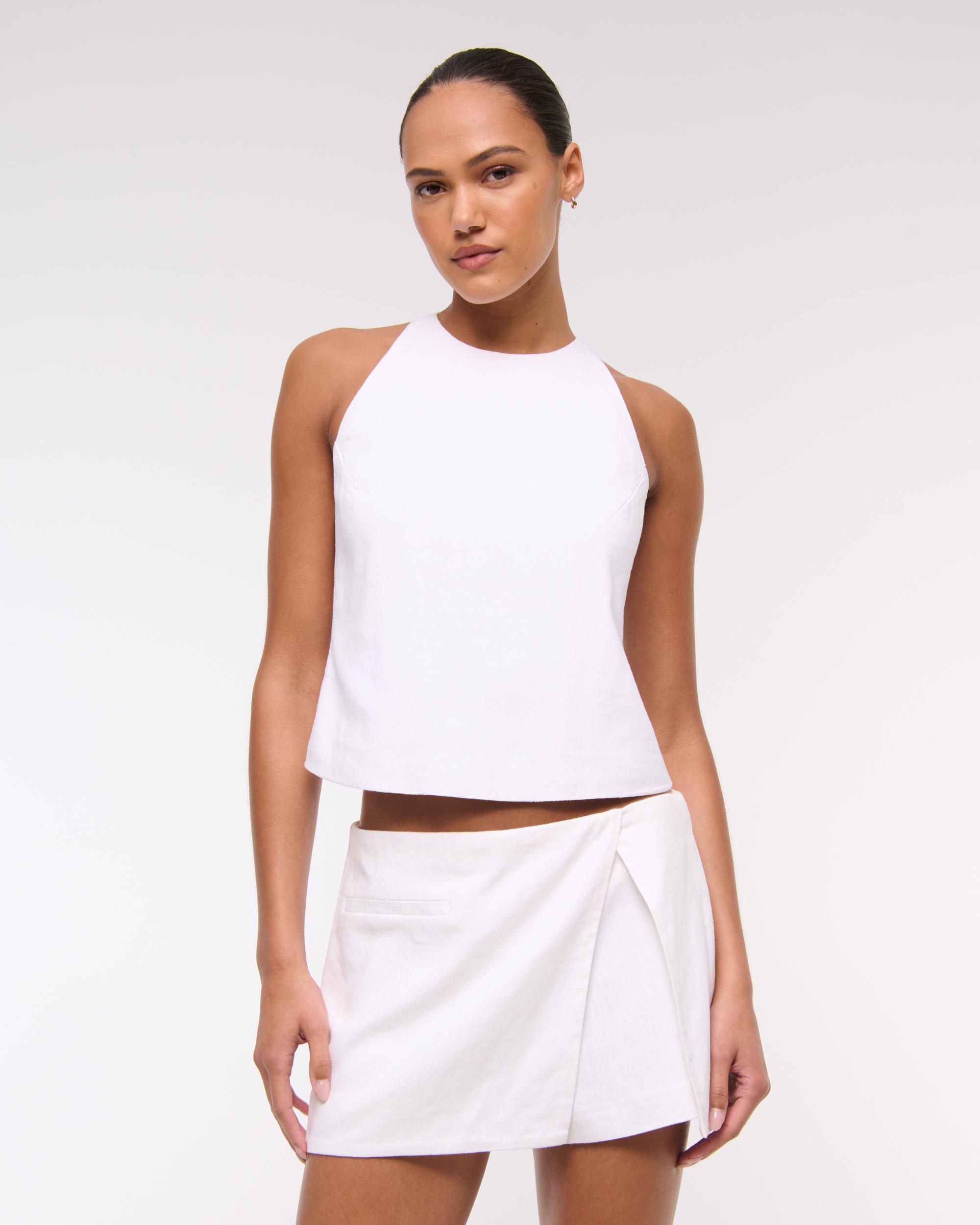 Linen-Blend Open-Back Set Top Product Image