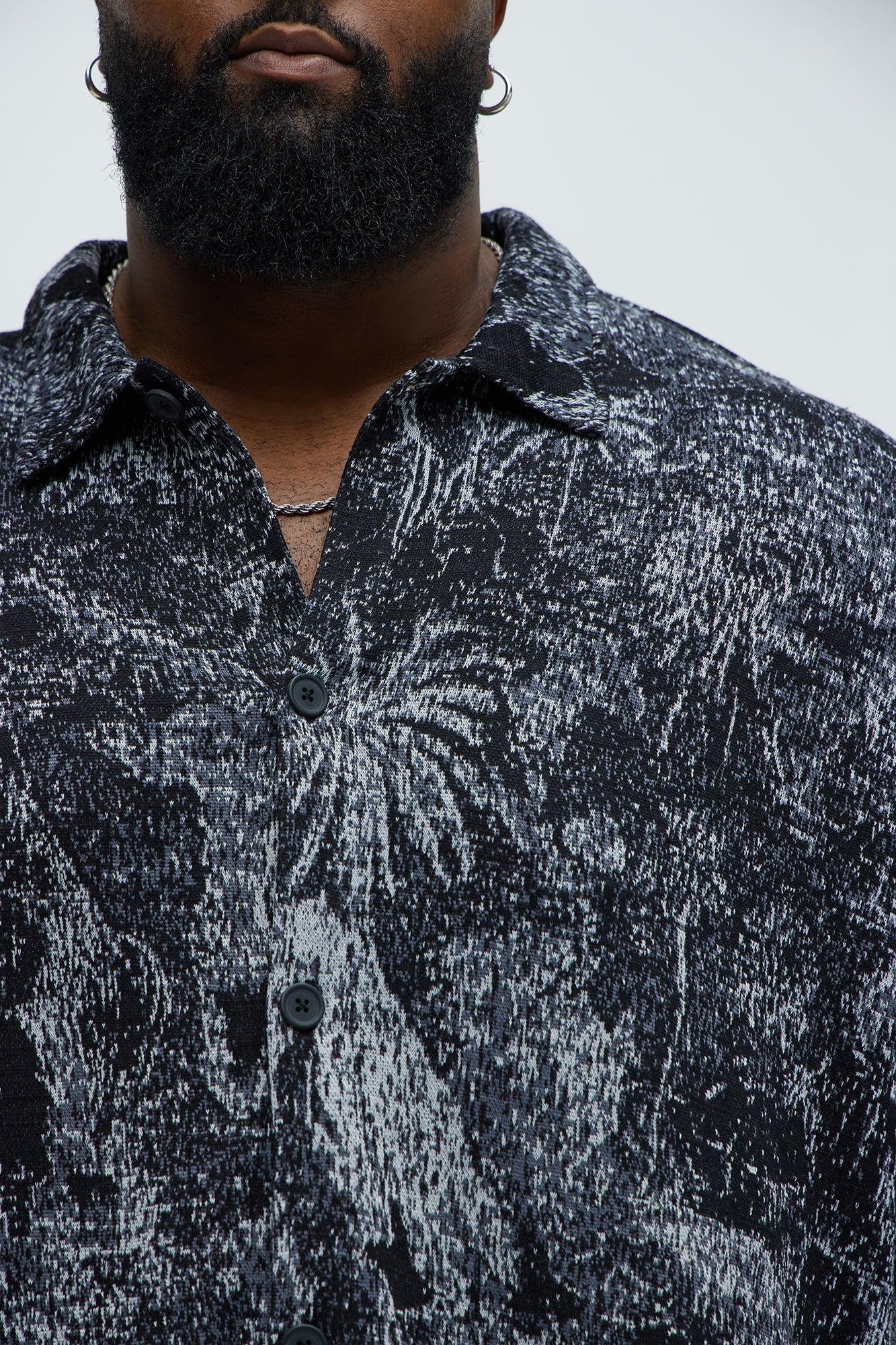 Grainy Tropics Knitted Button Down Shirt - Black/combo Product Image
