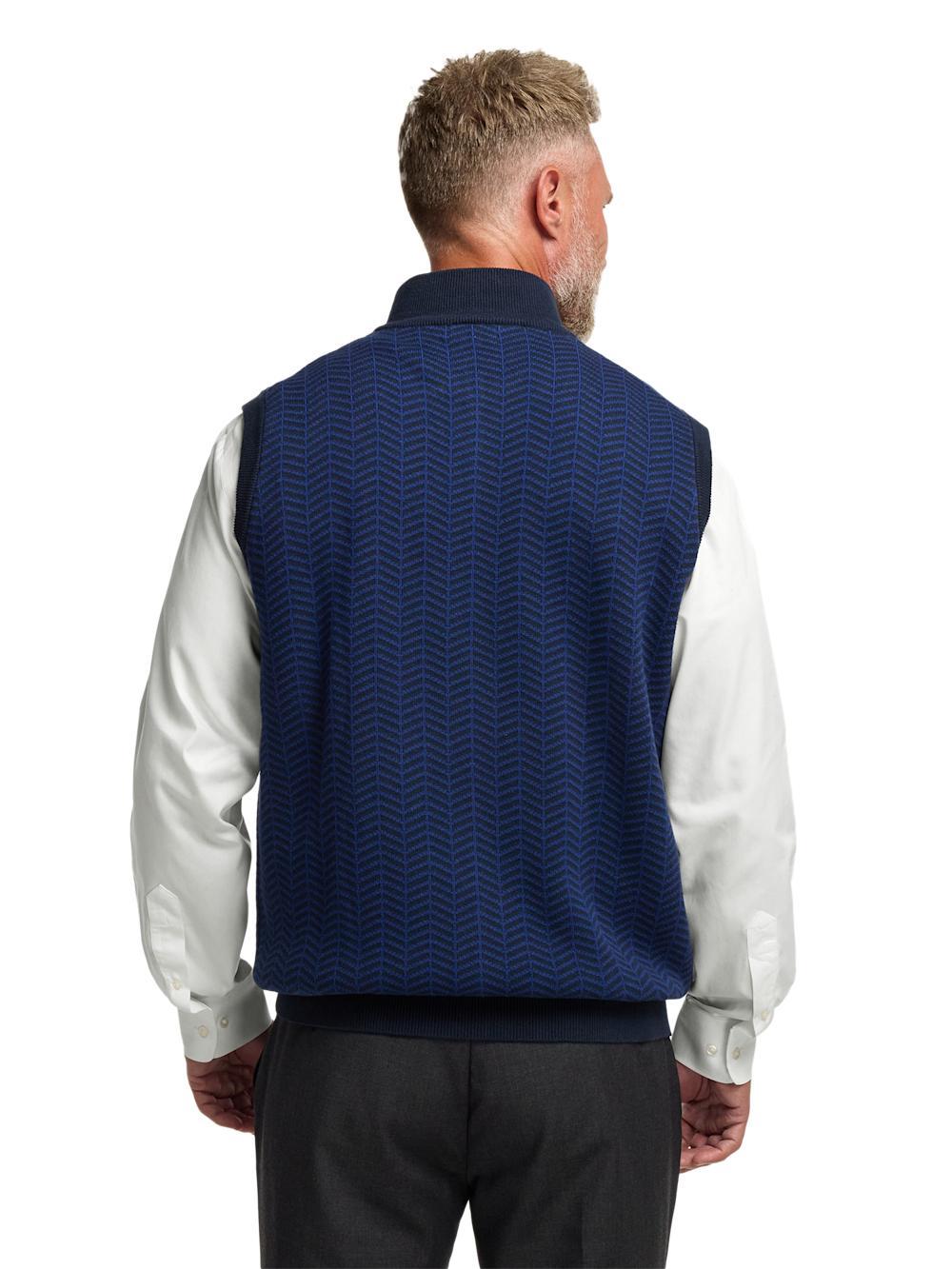 Cotton Full Zip Mock Neck Vest - Navy Product Image