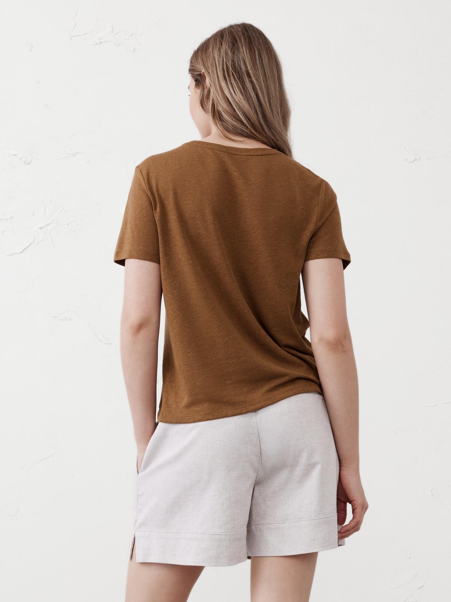 Linen-Blend Crew-Neck Top Product Image