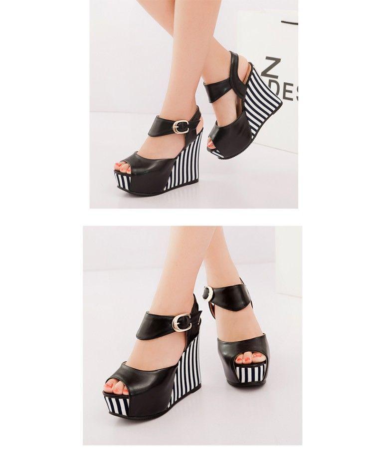 Striped Wedge Sandals Product Image