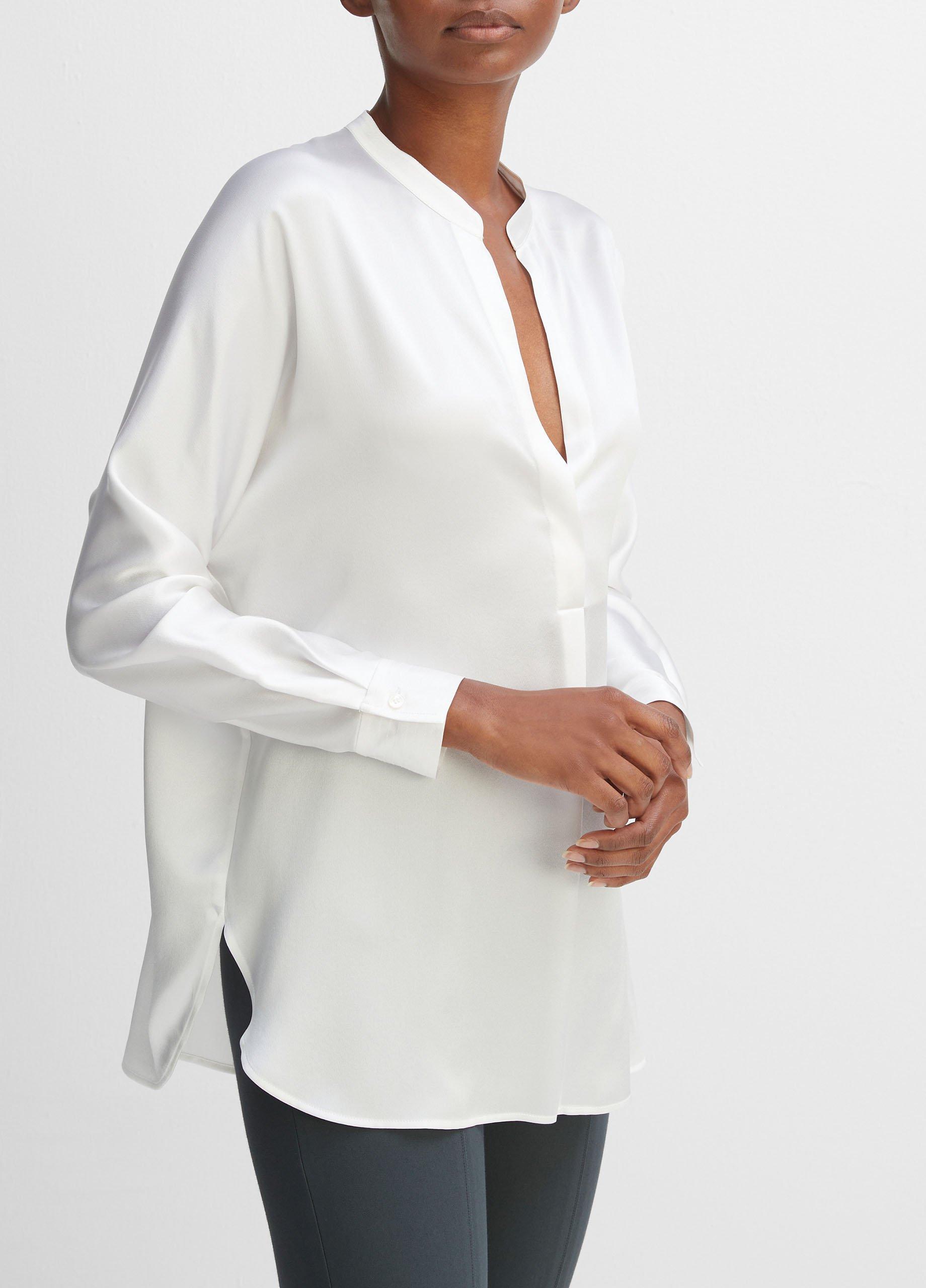 Silk Satin Band-Collar Blouse Product Image