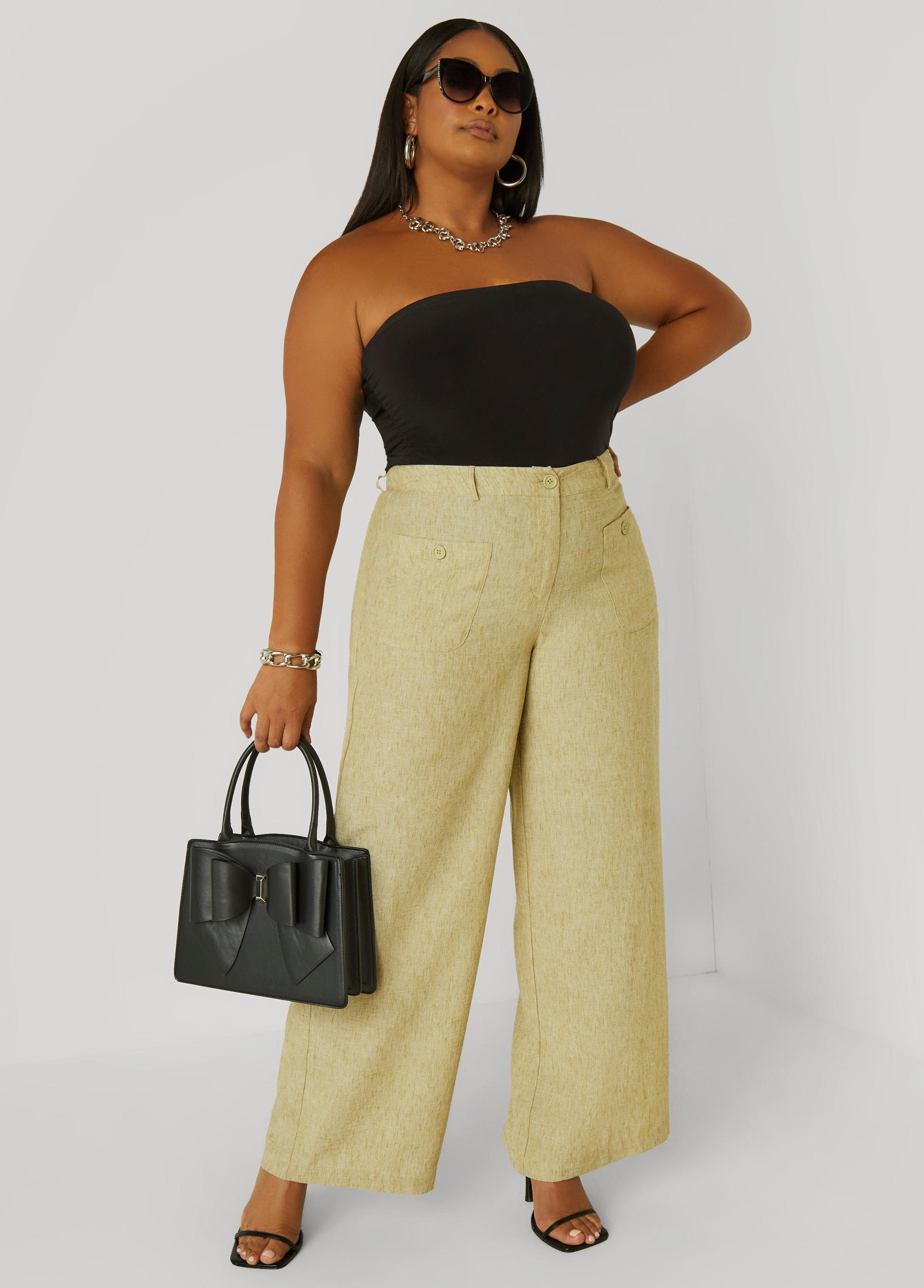 Patch Pocket Slub Wide Leg Pants Product Image