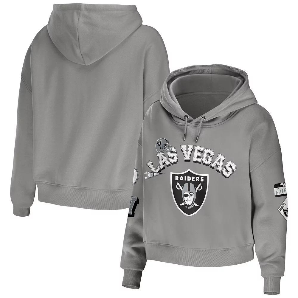 Women's WEAR by Erin Andrews Gray Las Vegas Raiders Modest Cropped Pullover Hoodie,  Product Image