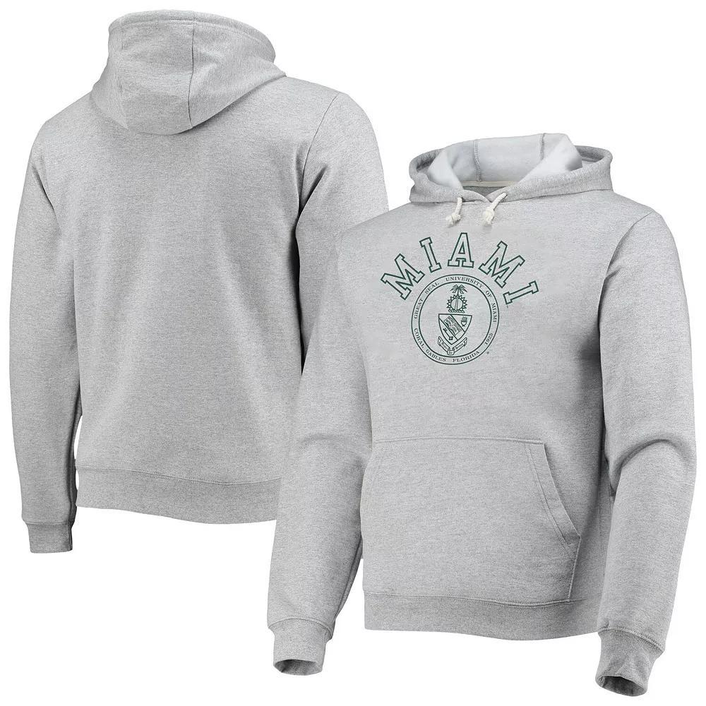Men's League Collegiate Wear Heathered Gray Miami Hurricanes Seal Neuvo Essential Fleece Pullover Hoodie, Size: 3XL, Grey Product Image
