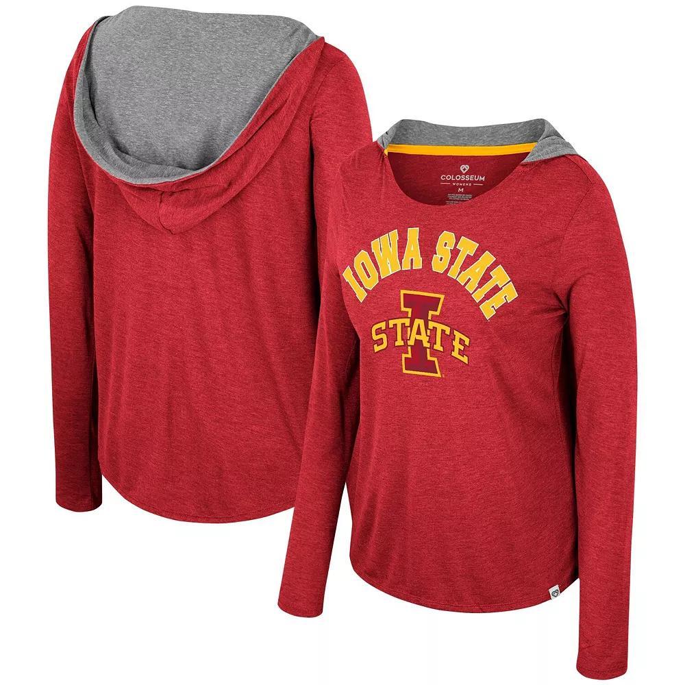 Women's Colosseum  Cardinal Iowa State Cyclones Distressed Heather Long Sleeve Hoodie T-Shirt, Size: Small, Red Product Image
