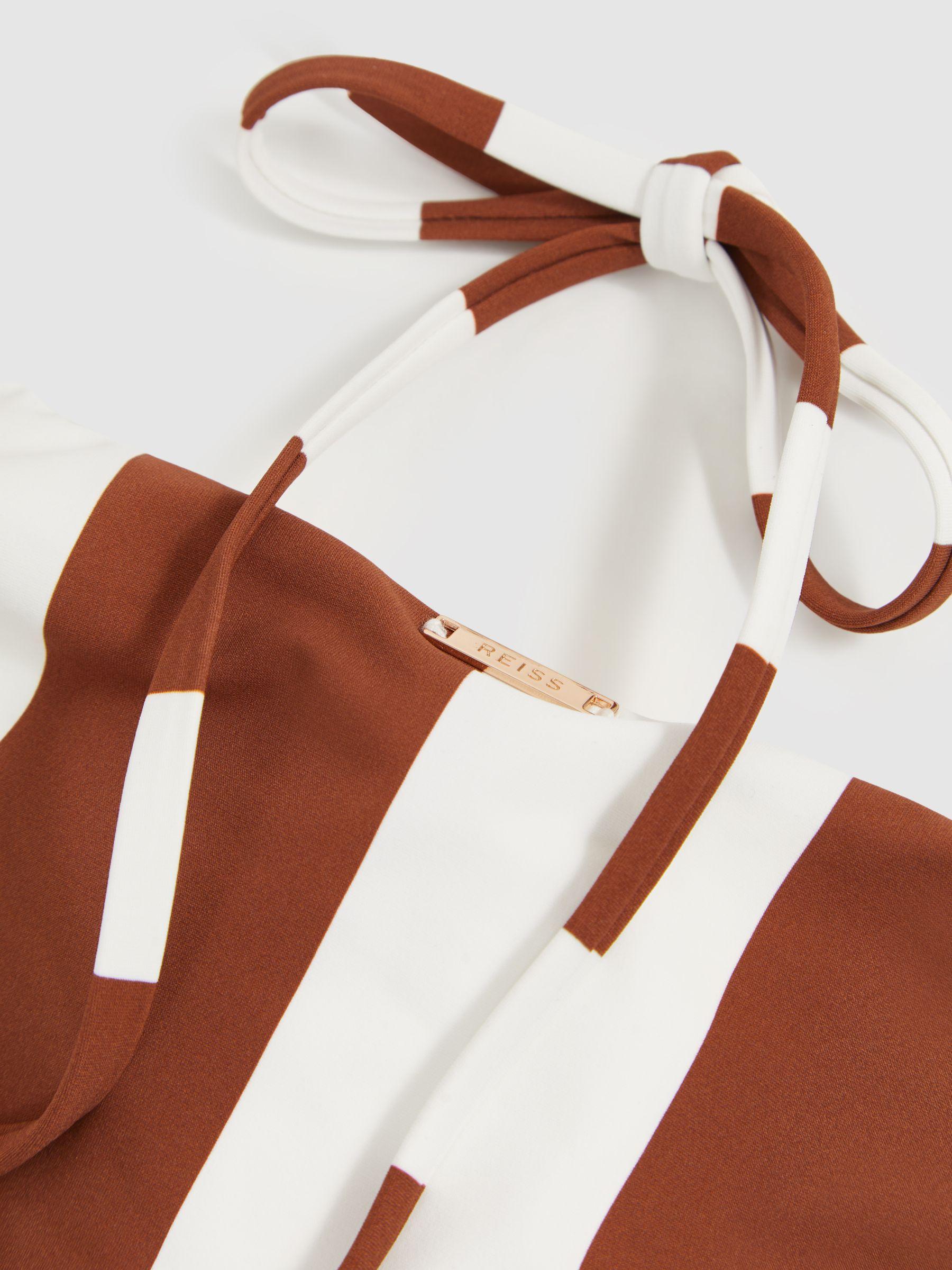Stripe Cross-Back Swimsuit in Brown/White Product Image
