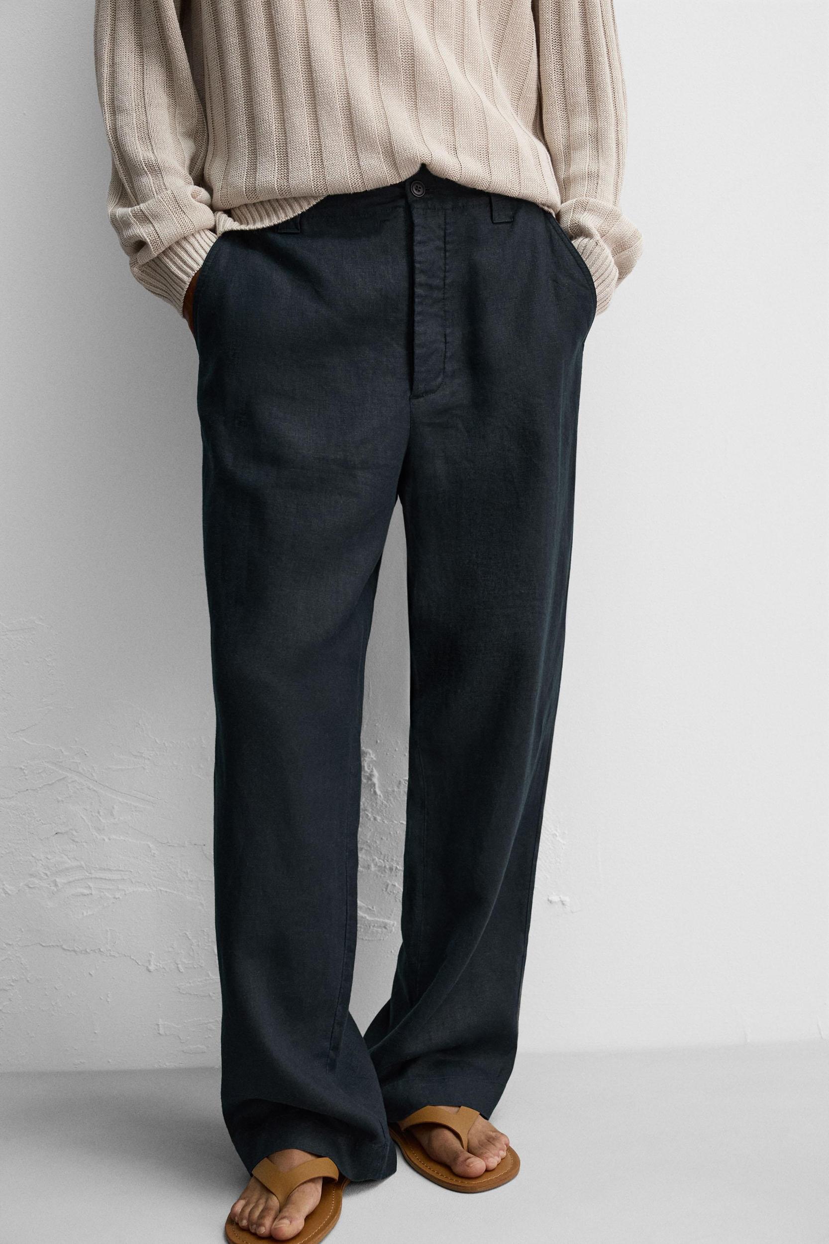 STRAIGHT FIT 100% LINEN PANTS Product Image