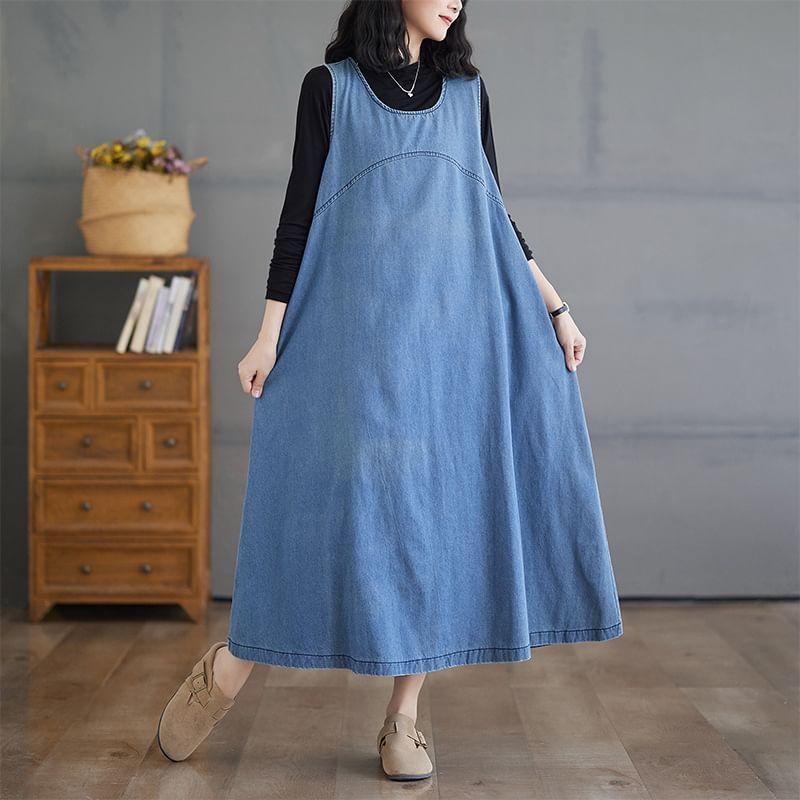 Washed Denim Maxi Jumper Dress Product Image