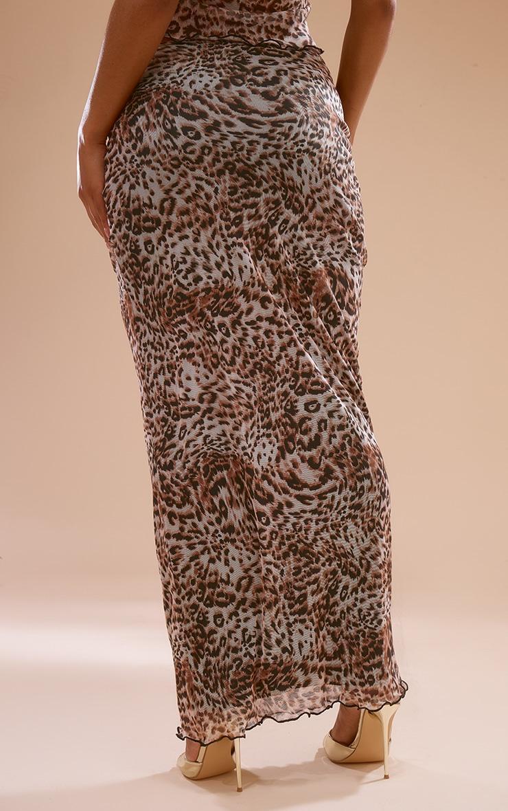 Brown Leopard Print Mesh Low Rise Midaxi Skirt Product Image