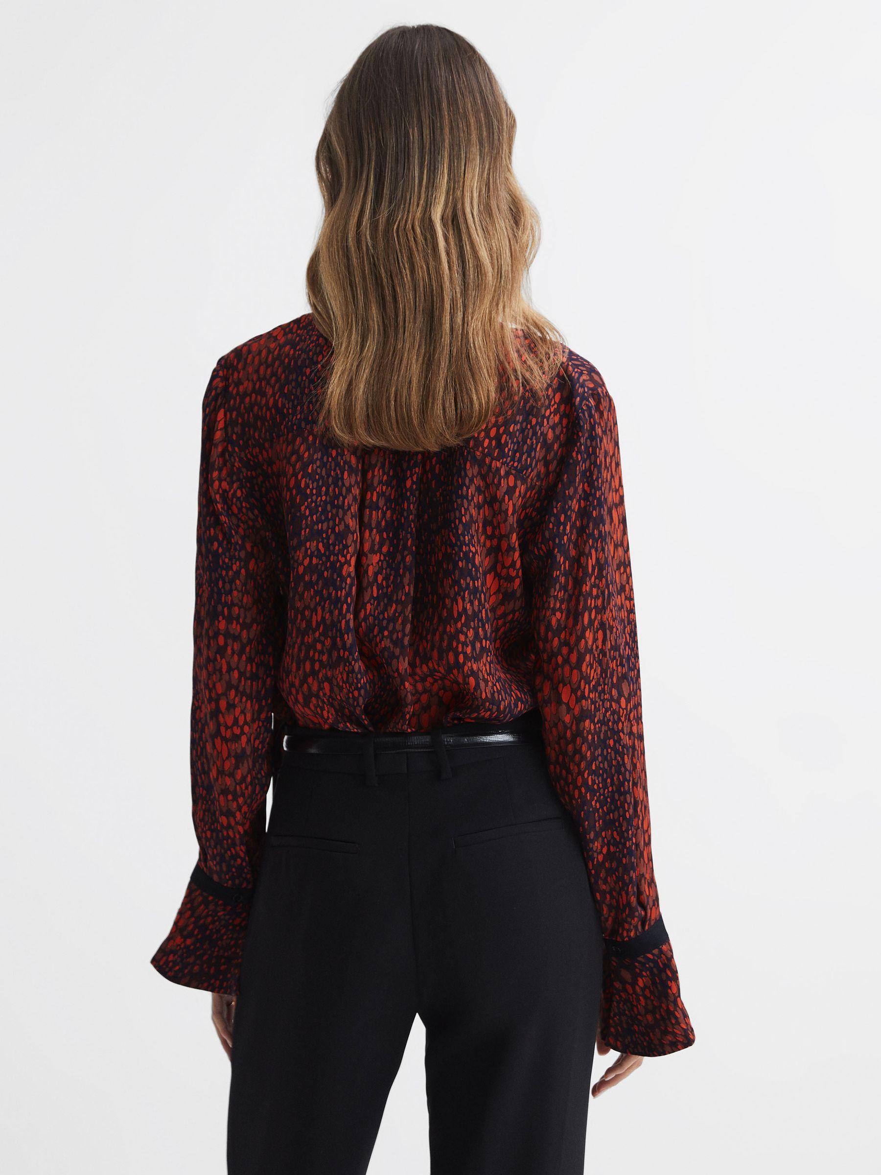 Animal Print Neck Tie Blouse in Red Product Image