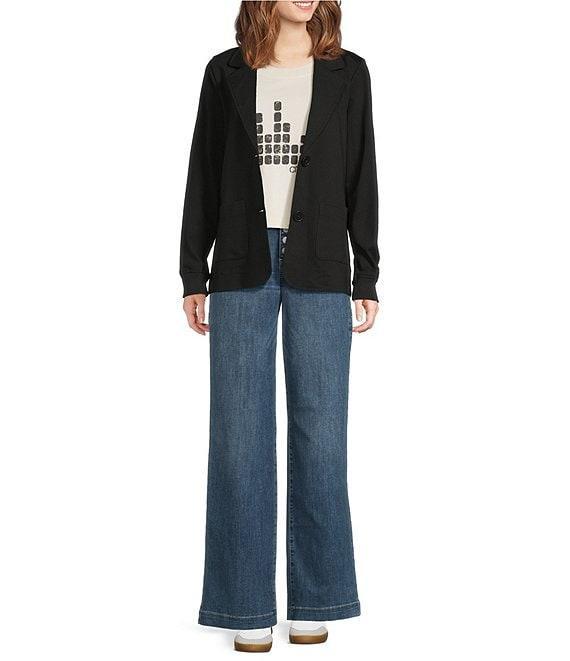 City Blues Solid Ponte Knit Notch Collar Long Sleeve Pocketed Button-Front Blazer Product Image
