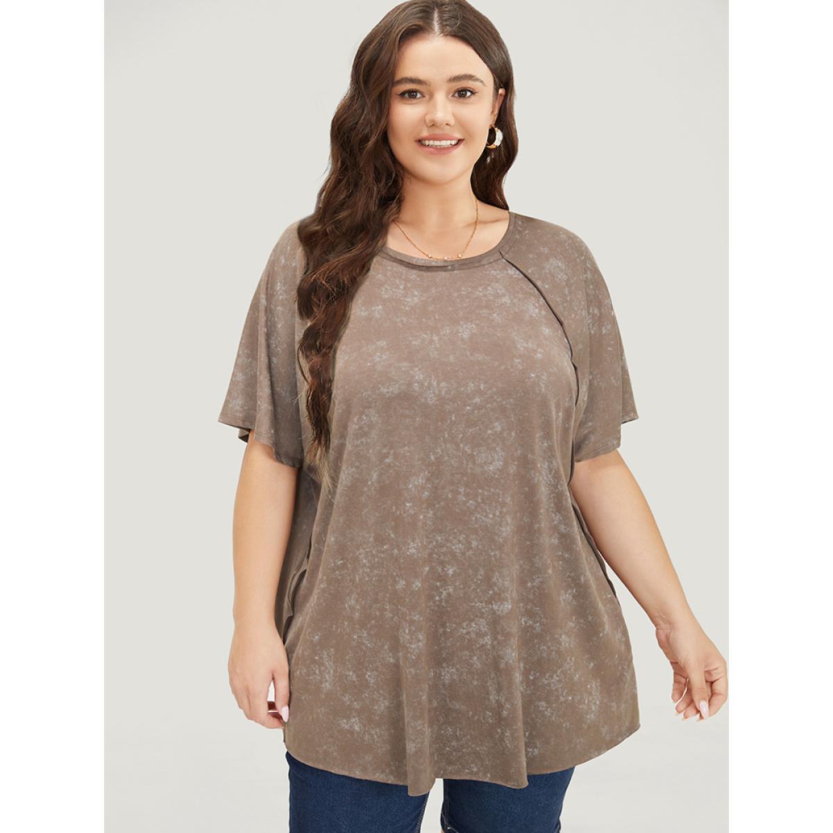 Plus Size Solid Round Neck Mesh Patchwork T-shirt Black Women Elegant See through Plain Round Neck Dailywear T-shirts BloomChic 30/6X Product Image