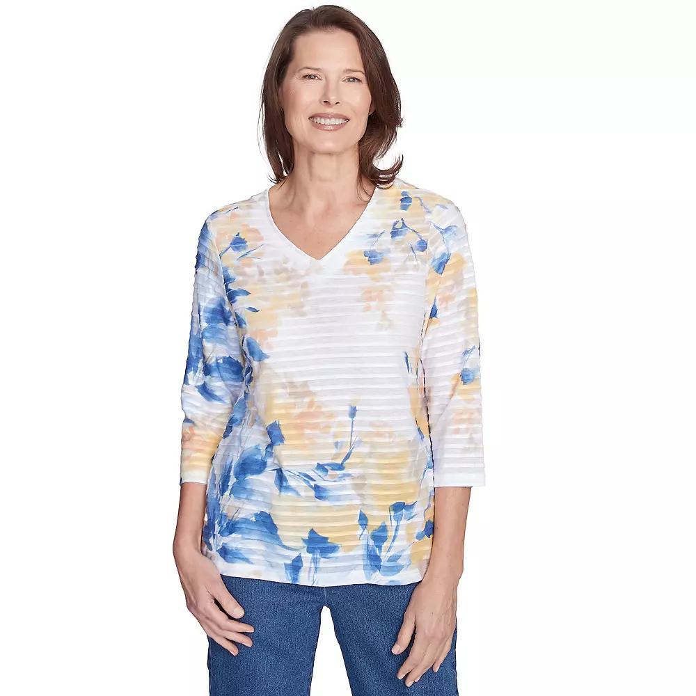 Women's Alfred Dunner Floral Textured V-Neck Top,  Product Image