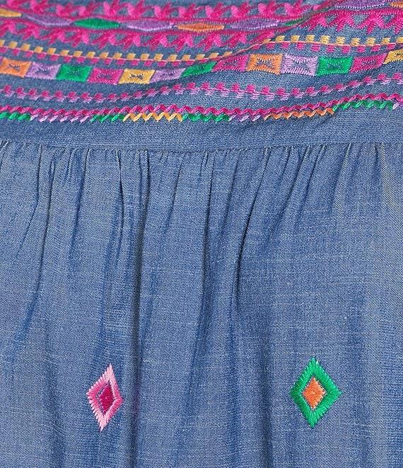 Calessa Plus Size Embroidered Square Neck Short Sleeve Tunic Product Image