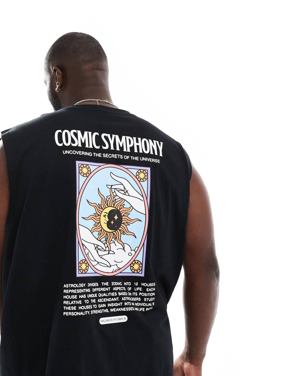 ASOS DESIGN oversized tank top in black with celestial back print Product Image