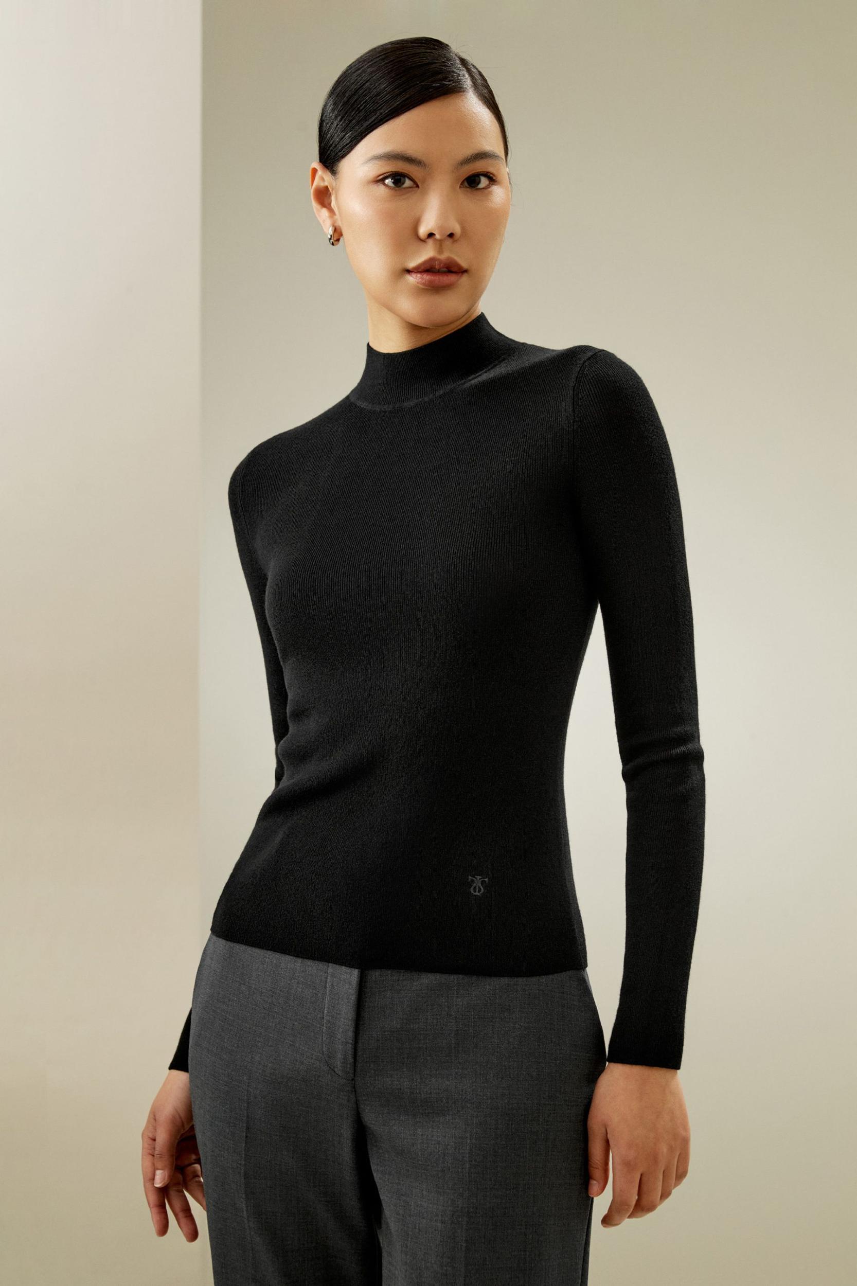 LILYSILK Womens Cashmere Pullover - Black Cashmere Silk - Lightweight Autumn and Winter Top M Product Image