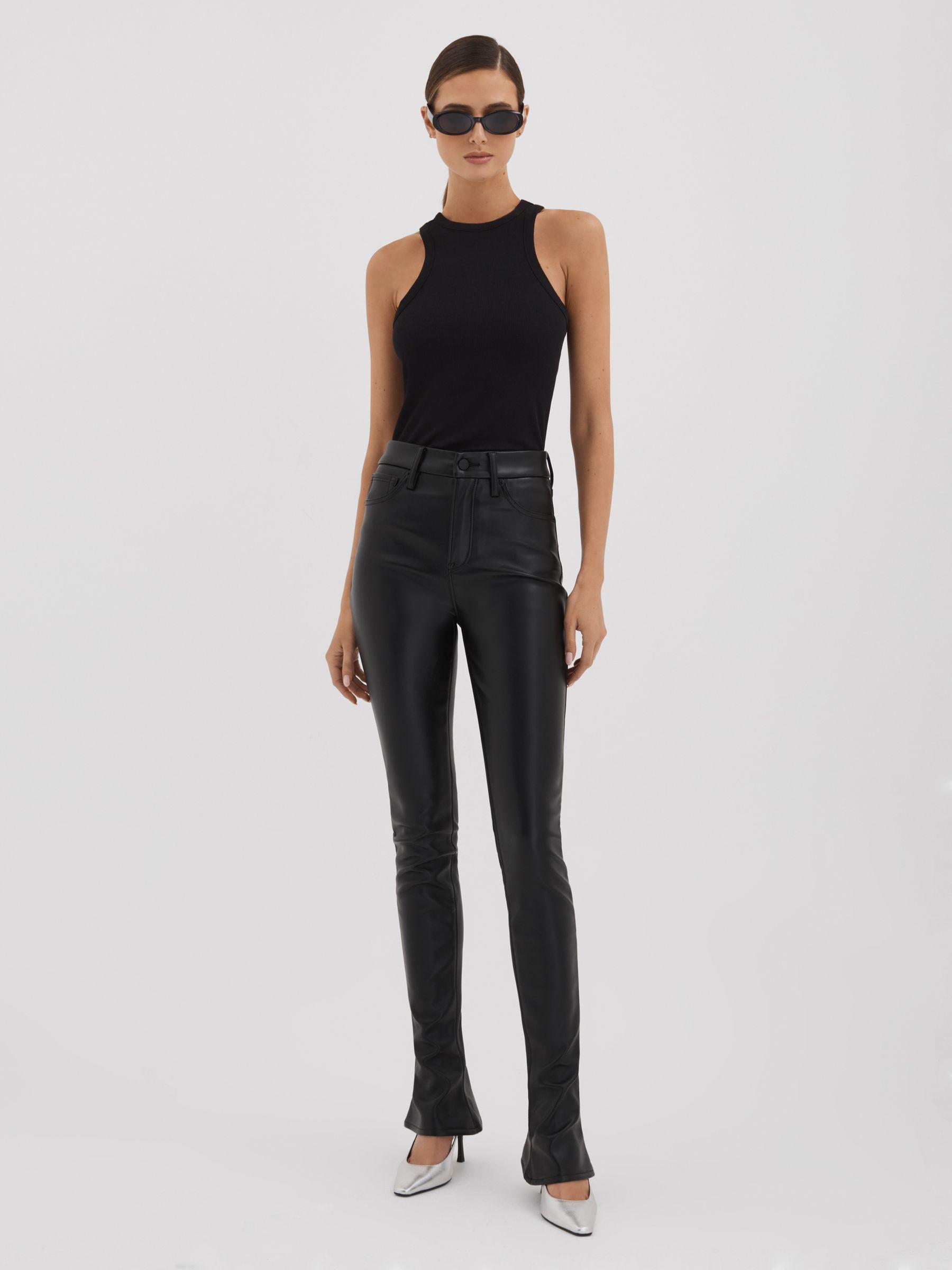 Faux Leather Slim Bootcut Trousers in Black Product Image