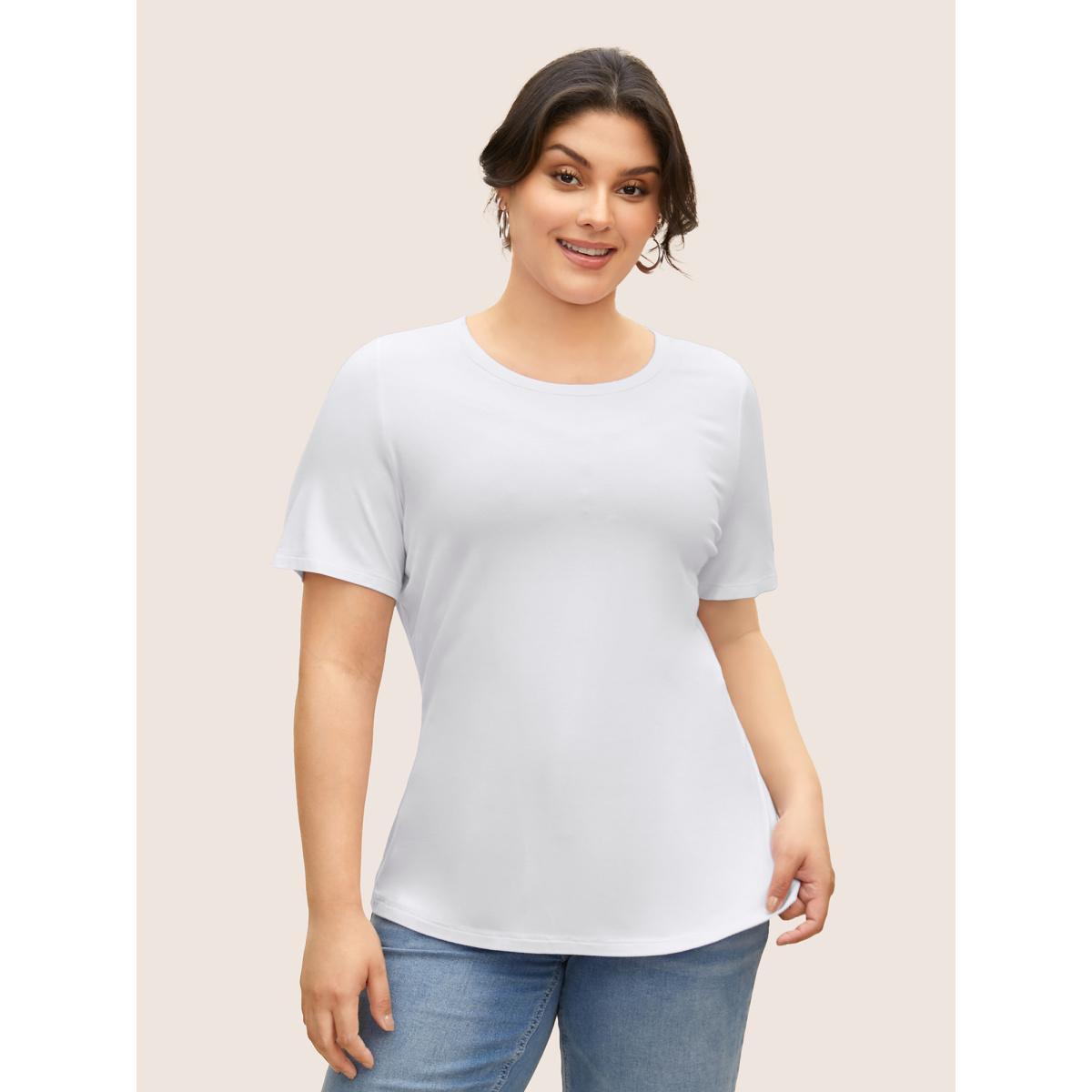 Plus Size Supersoft Essentials Solid Basic Knit T-shirt Originalwhite Women Leisure Non Round Neck Bodycon Casual T-shirts BloomChic 10/M Product Image