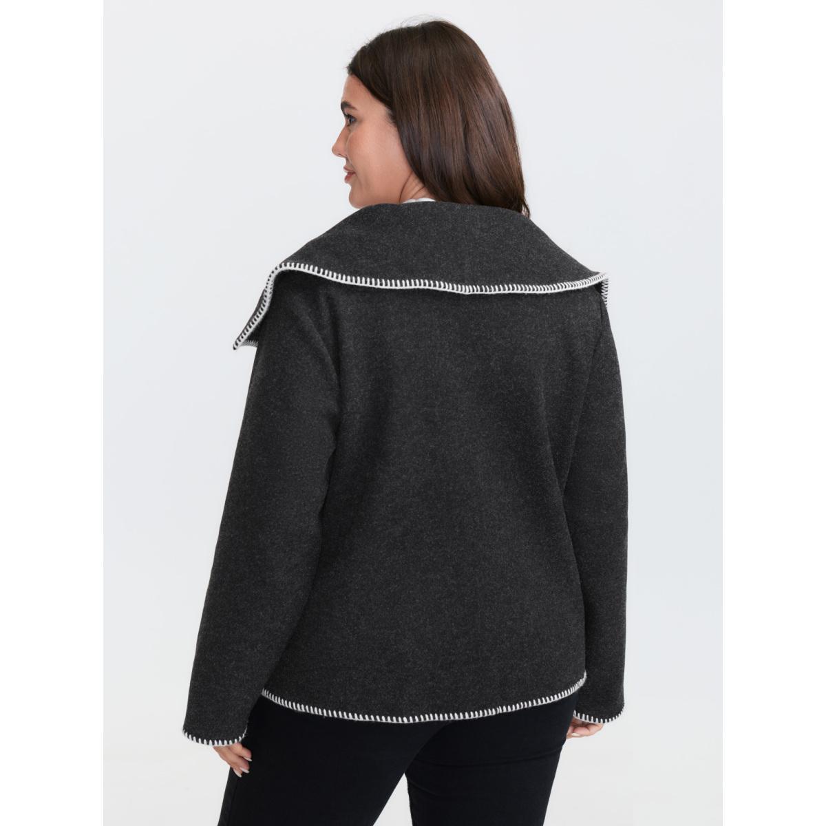 Plus Size Wide Lapel Color Contrast Cropped Jacket Women Black Texture Slanted pocket Casual Jackets BloomChic 18-20/2X Product Image