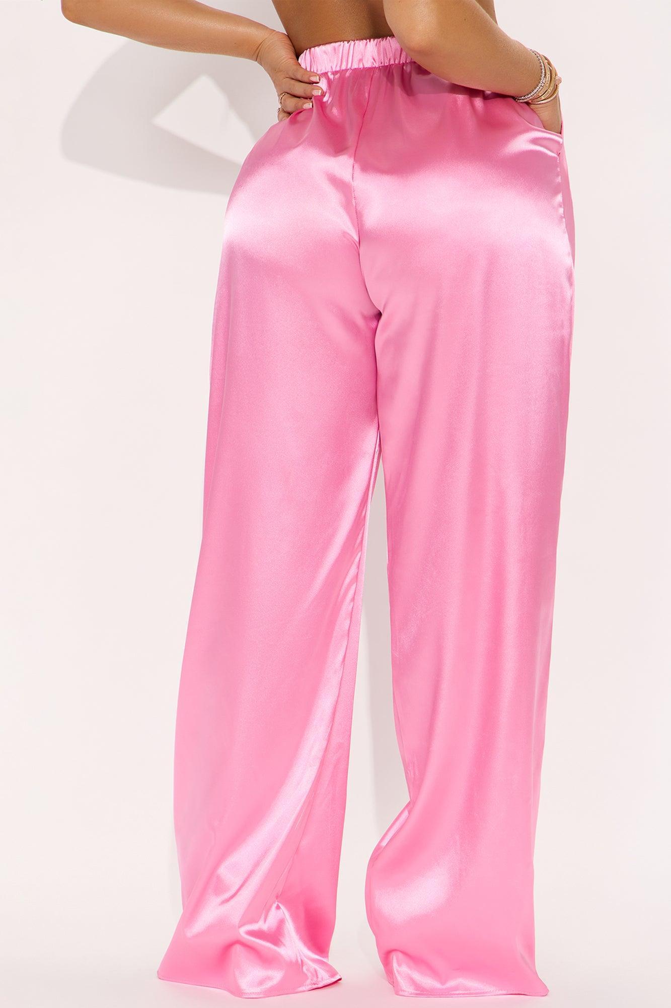 Pretty In This Satin Wide Leg Pant - Pink Product Image