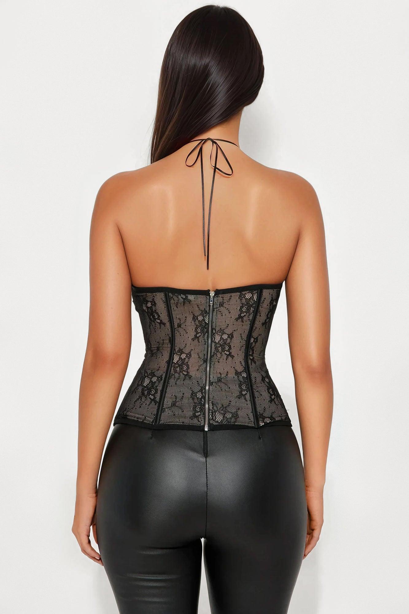 Lace Corset Halter Top - Black Product Image