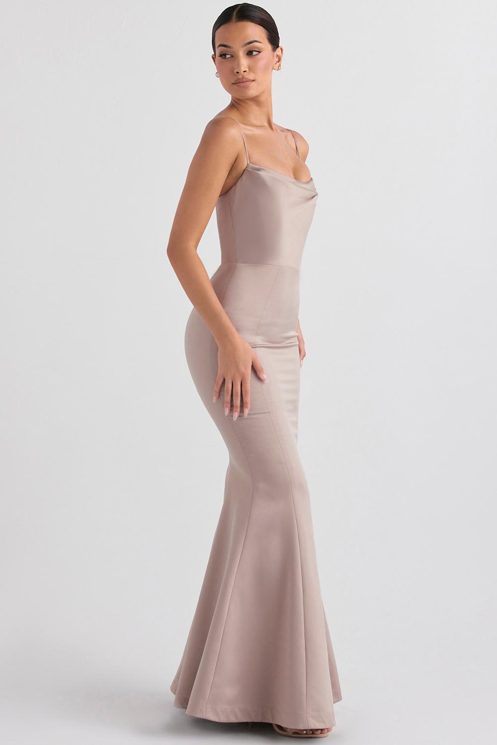 Violette  mushroom satin fishtail gown Product Image