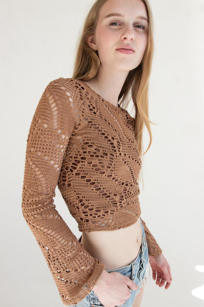 Bell Sleeve Crochet Net Top Product Image