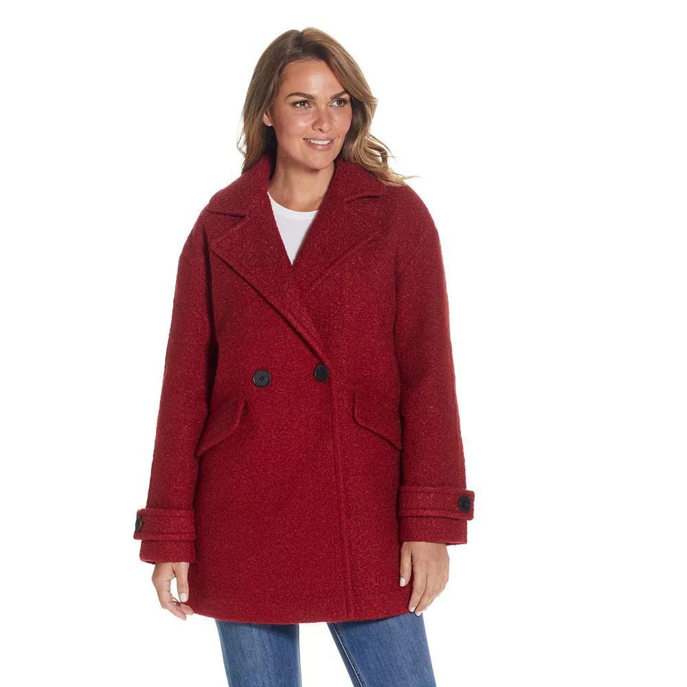 Women's Weathercast Double Breasted Boucle Peacoat, Size: Medium, Red Product Image