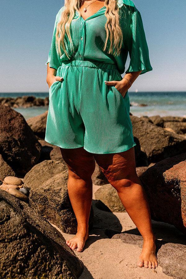 Tour The Town Pleated Shorts In Turquoise Curves Product Image