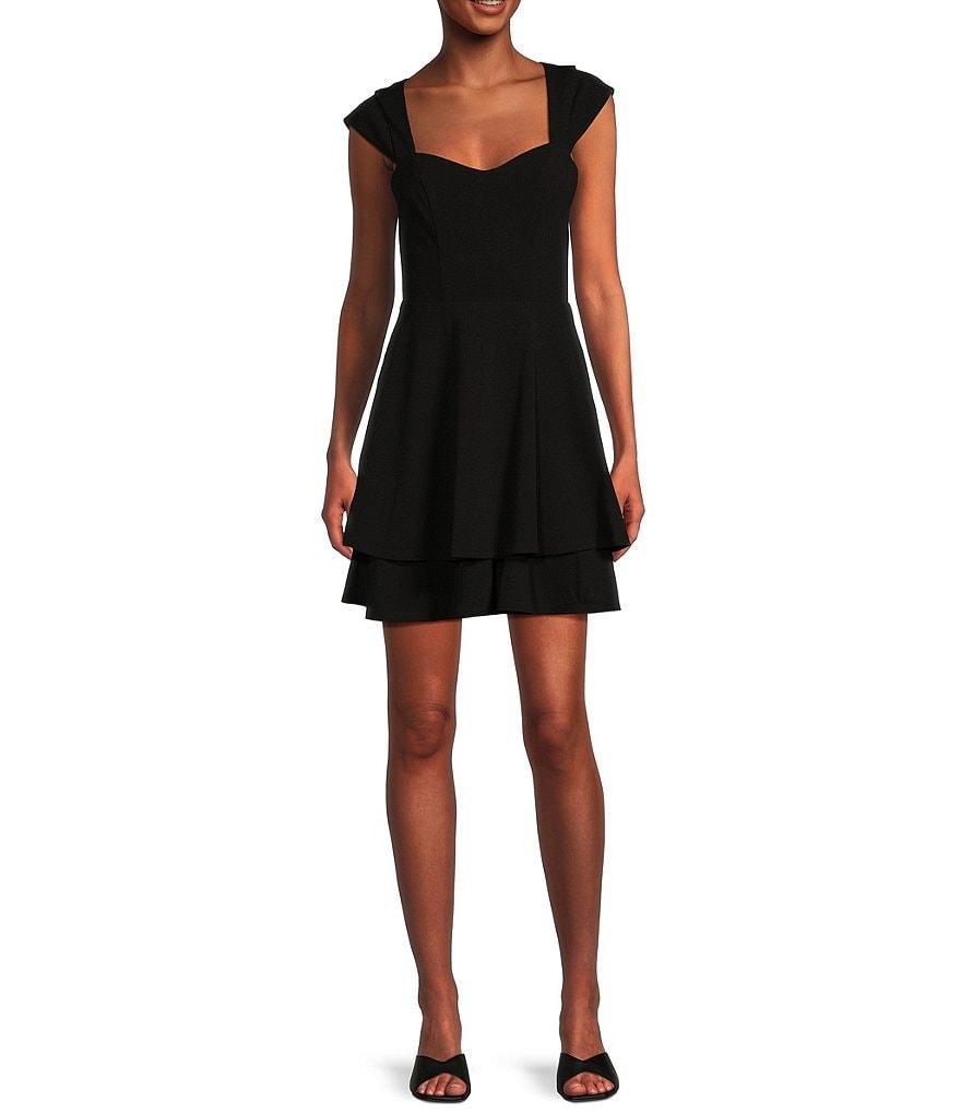 Next Up Cap Sleeve Sweetheart Neck Double Tier Skirt Dress Product Image