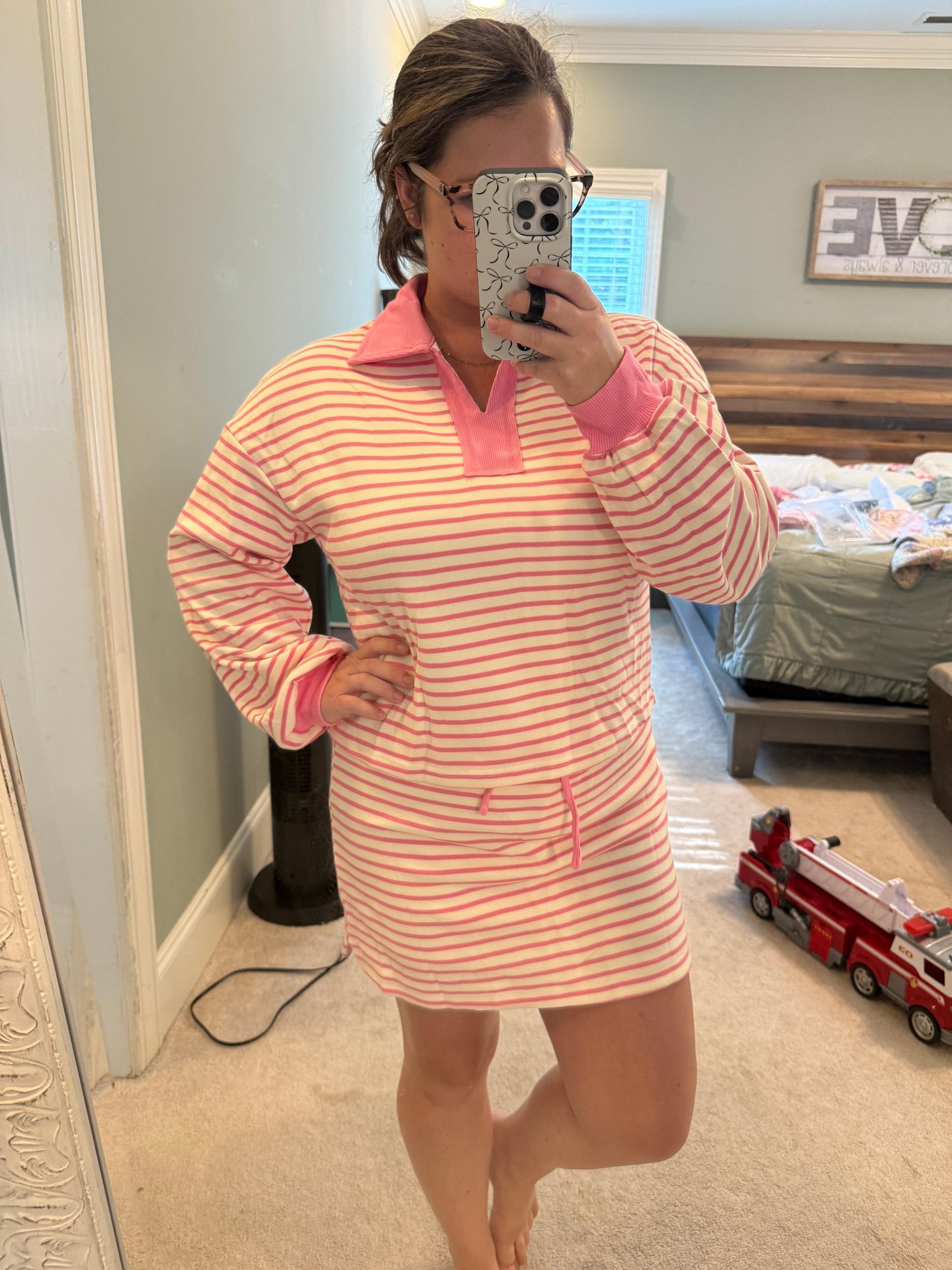 Preorder Pink Stripe Skort Set Product Image