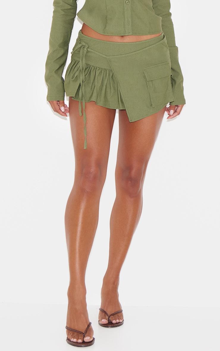 Khaki Woven Frill Detail Cargo Skort Product Image